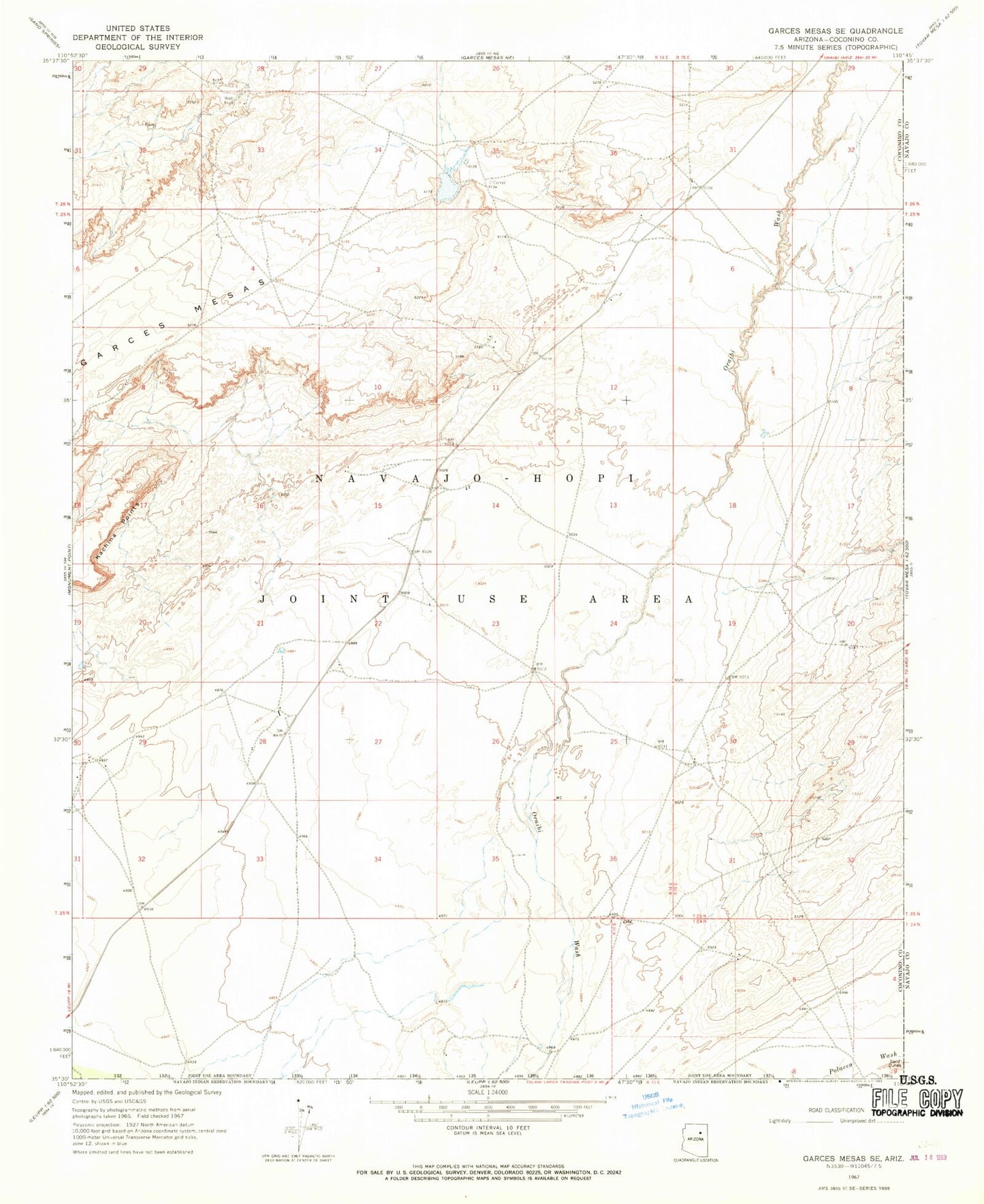 Classic USGS Garces Mesas SE Arizona 7.5'x7.5' Topo Map Image