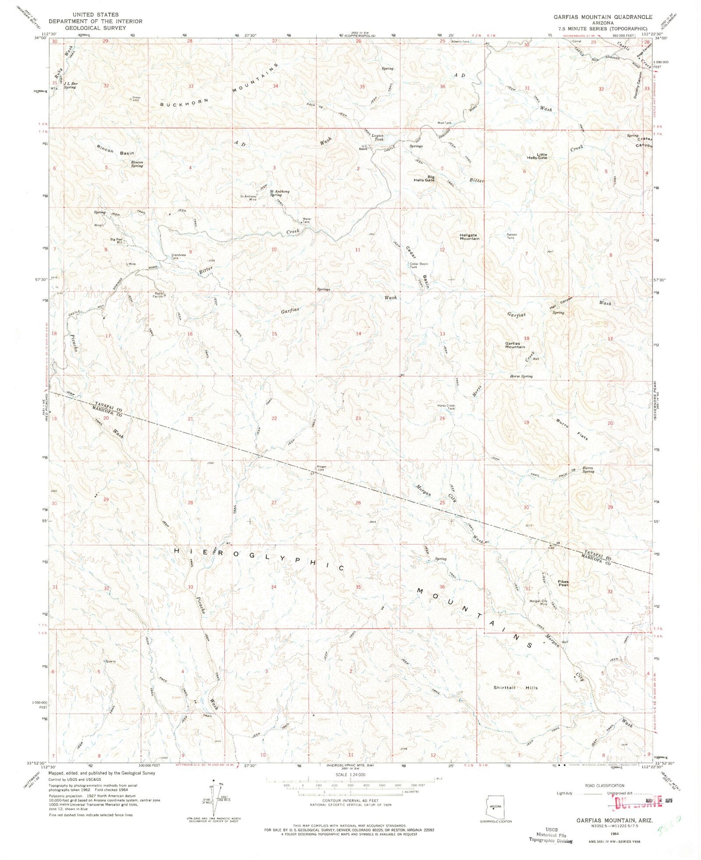 Classic USGS Garfias Mountain Arizona 7.5'x7.5' Topo Map Image