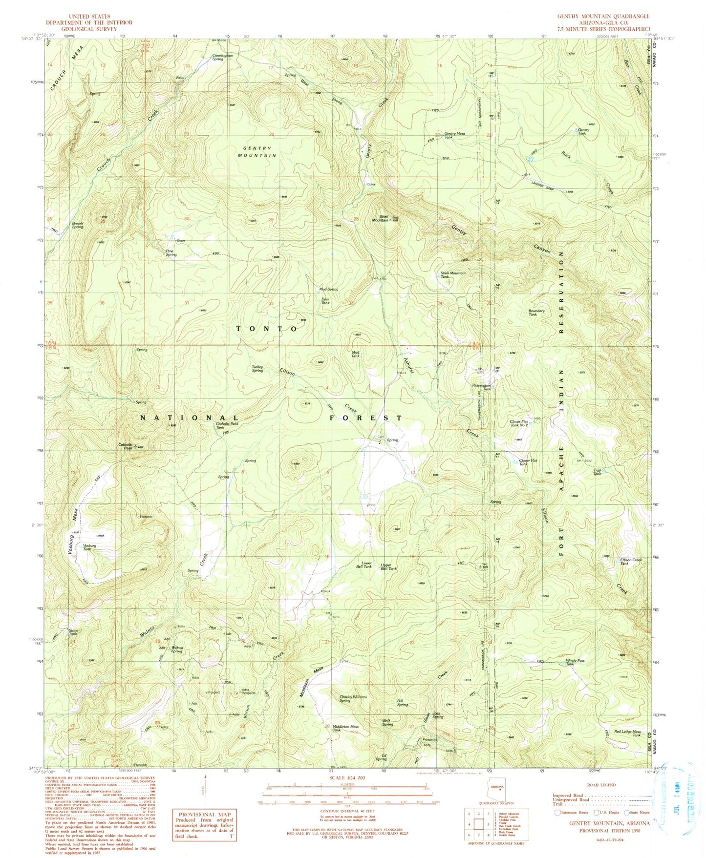 Classic USGS Gentry Mountain Arizona 7.5'x7.5' Topo Map Image