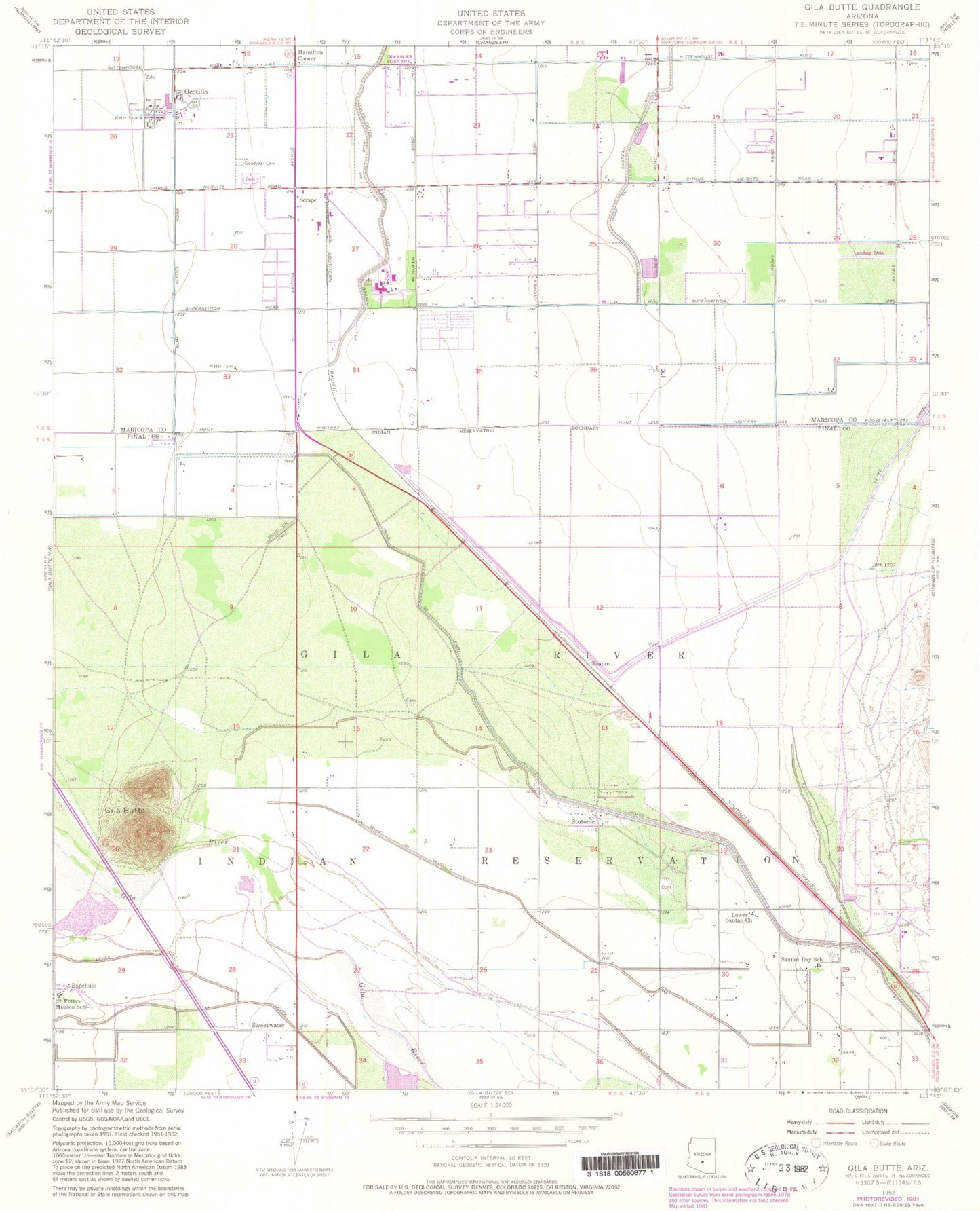 Classic USGS Gila Butte Arizona 7.5'x7.5' Topo Map Image
