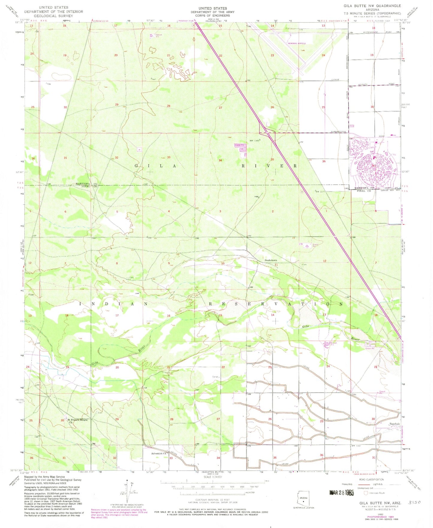 Classic USGS Gila Butte NW Arizona 7.5'x7.5' Topo Map Image