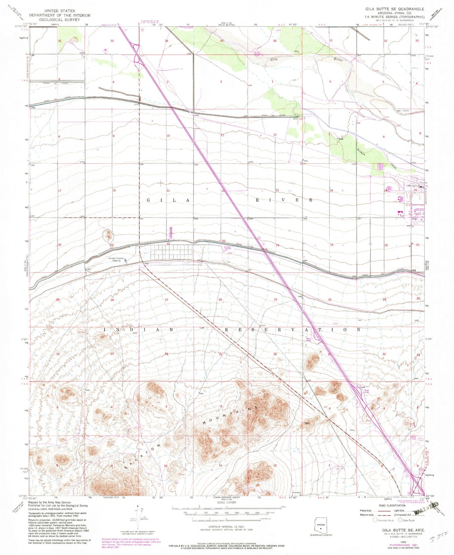 Classic USGS Gila Butte SE Arizona 7.5'x7.5' Topo Map Image