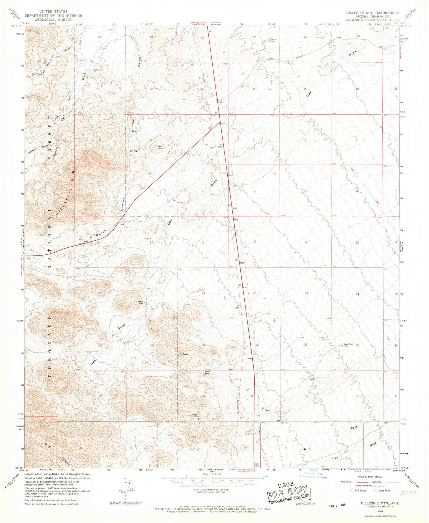 Classic USGS Gillespie Mountain Arizona 7.5'x7.5' Topo Map Image