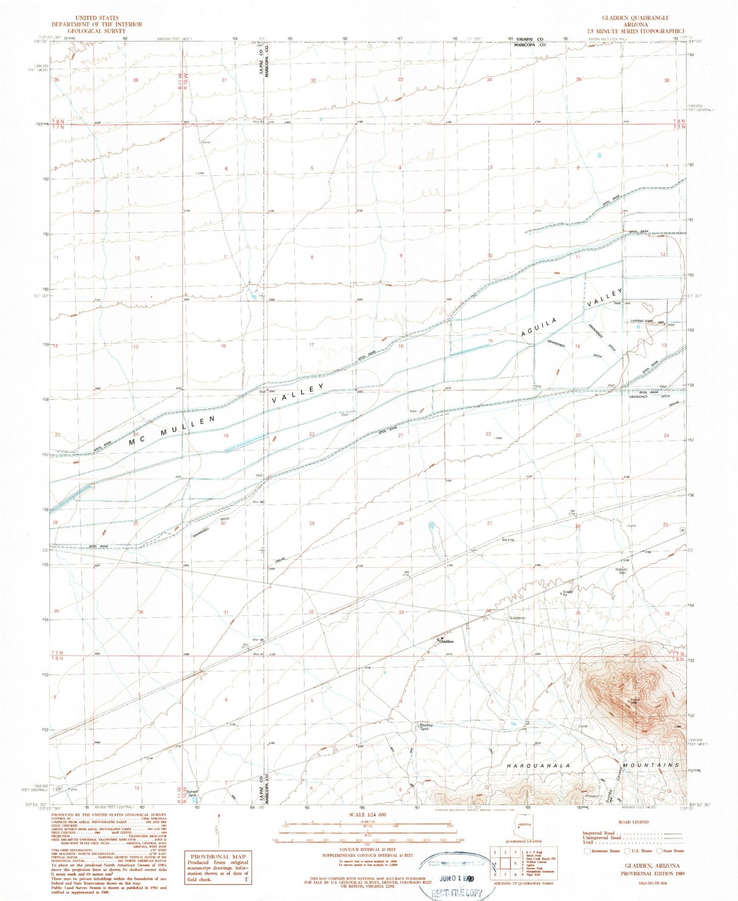 Classic USGS Gladden Arizona 7.5'x7.5' Topo Map Image
