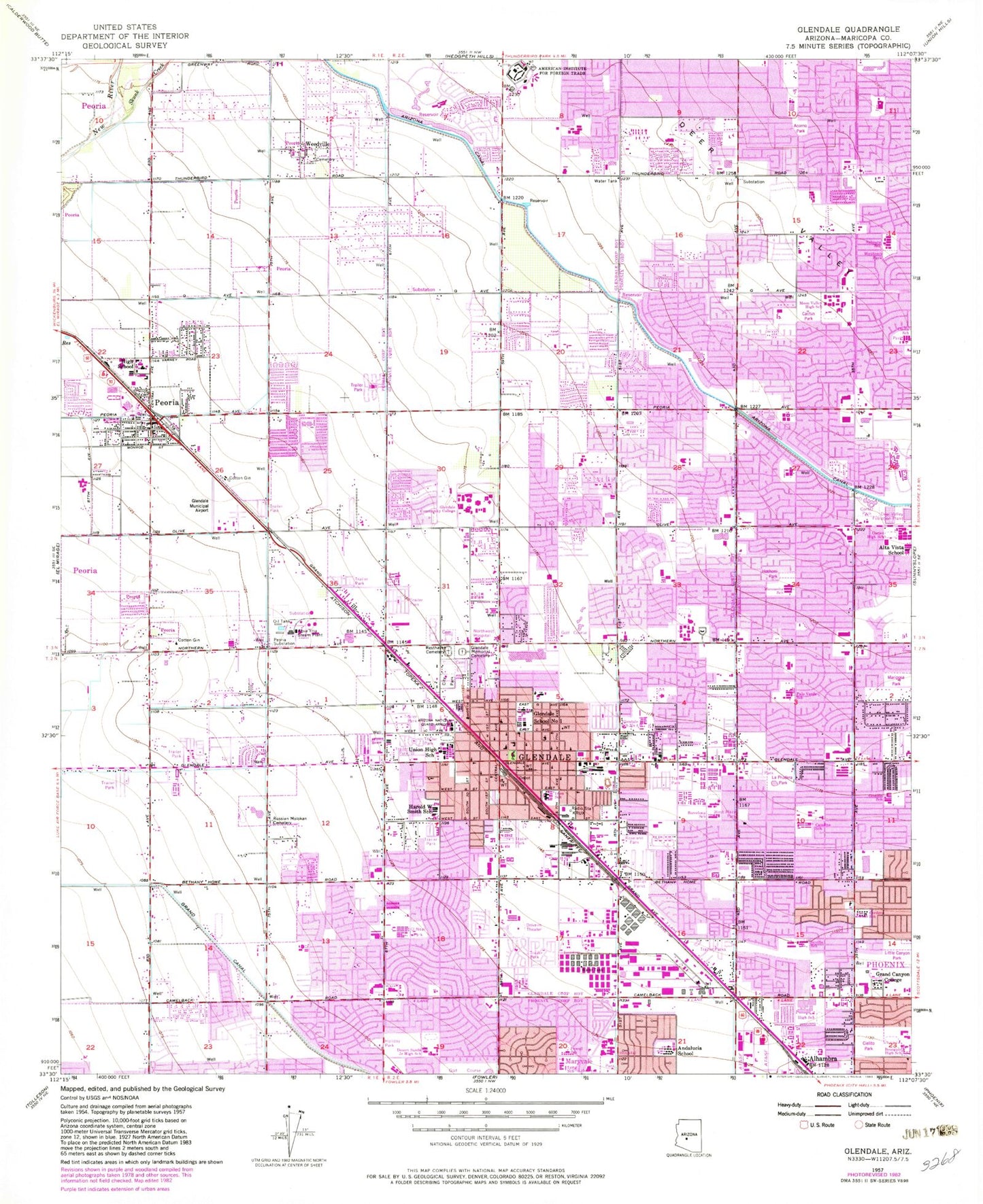 Classic USGS Glendale Arizona 7.5'x7.5' Topo Map Image