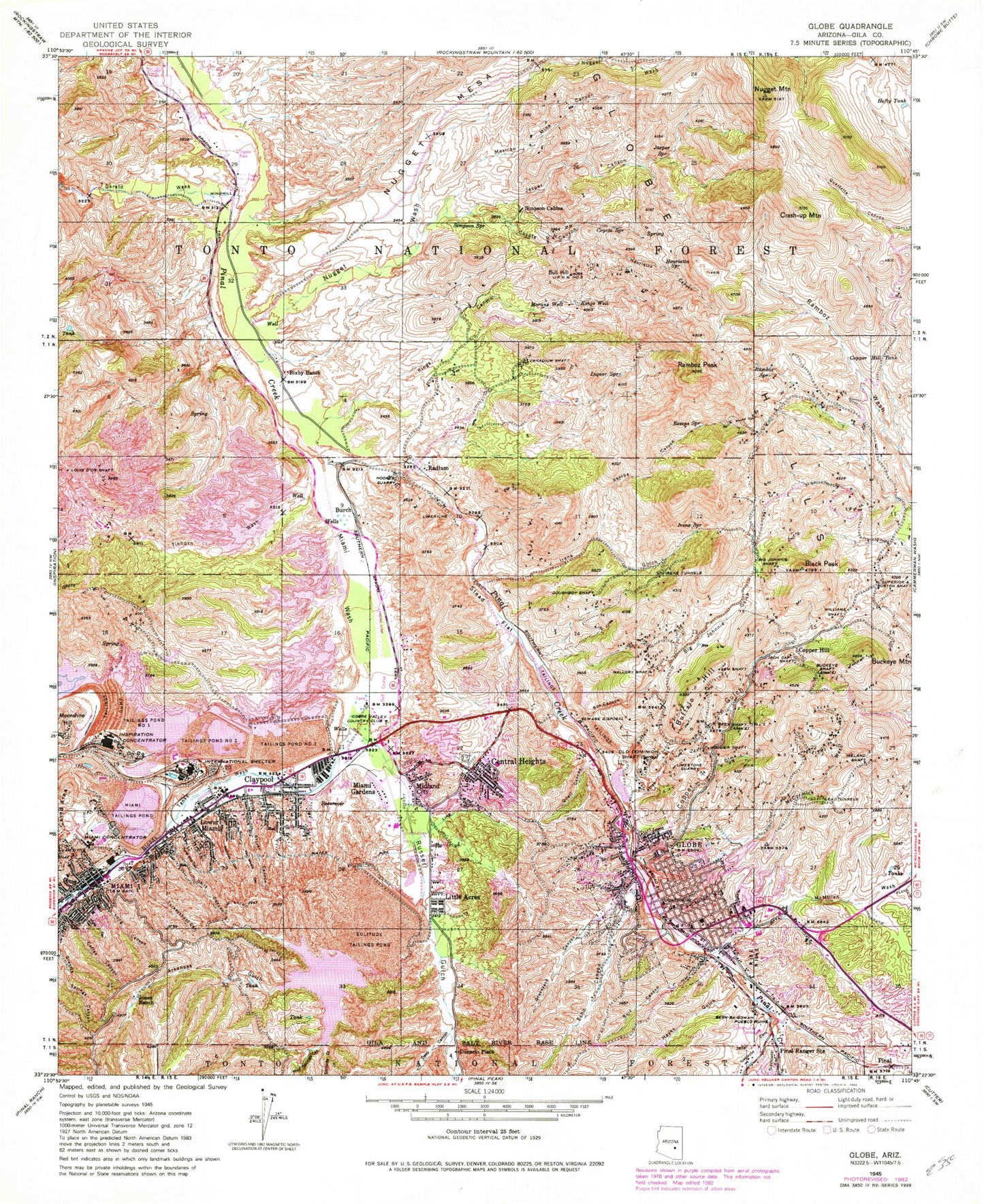 Classic USGS Globe Arizona 7.5'x7.5' Topo Map Image