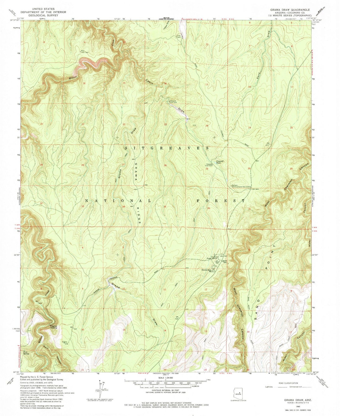 Classic USGS Grama Draw Arizona 7.5'x7.5' Topo Map Image