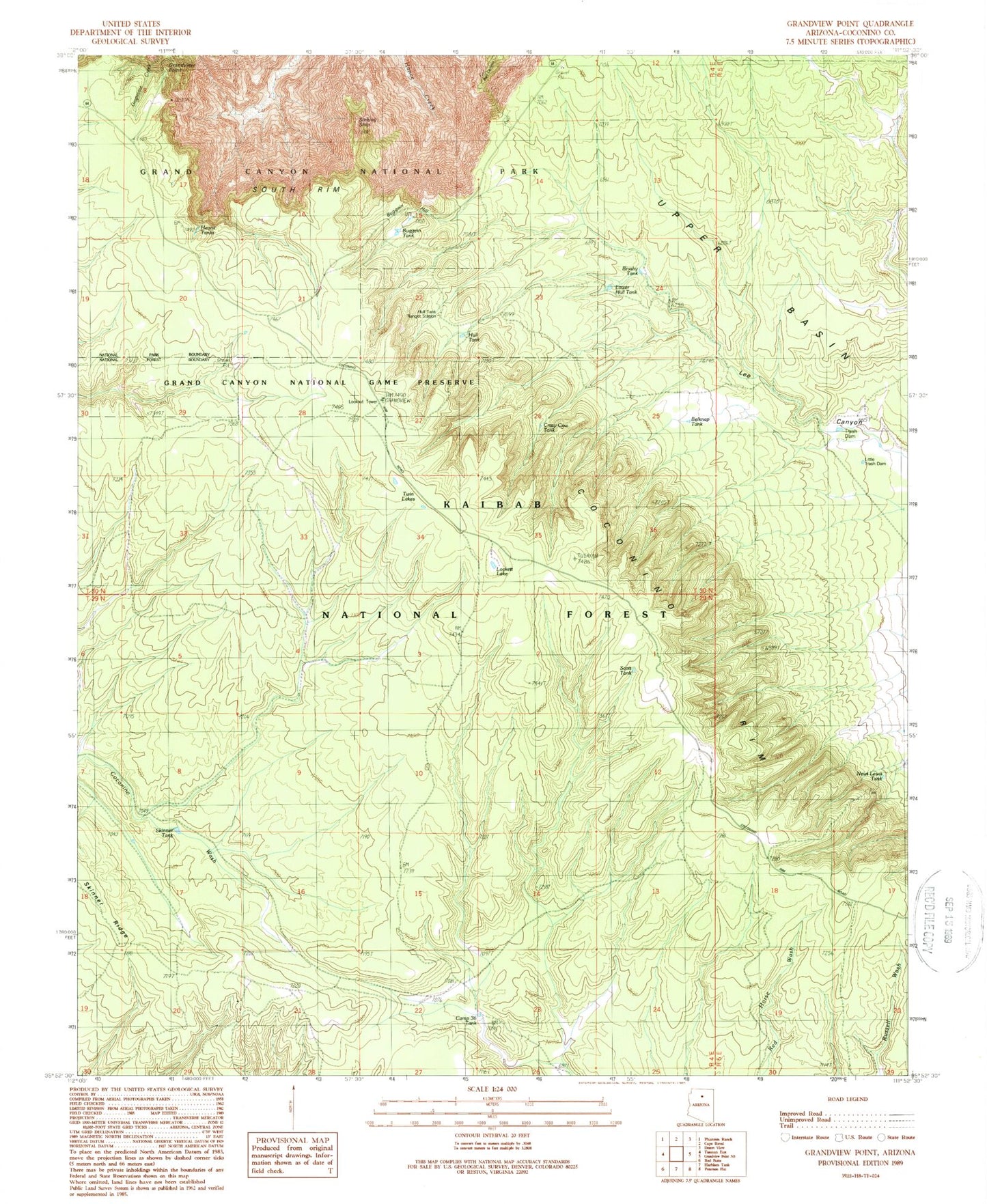 Classic USGS Grandview Point Arizona 7.5'x7.5' Topo Map Image