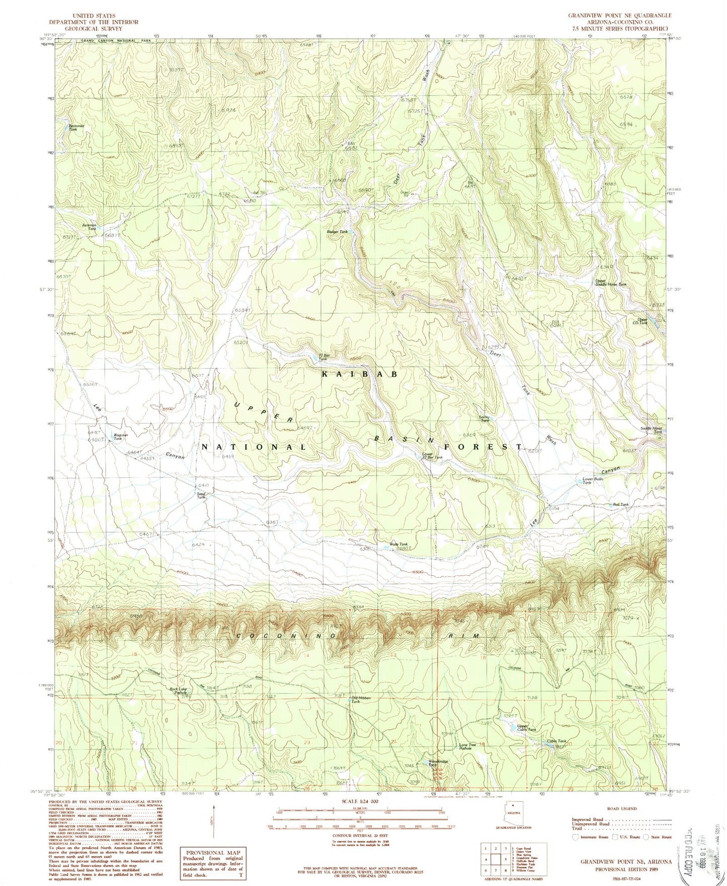 Classic USGS Grandview Point NE Arizona 7.5'x7.5' Topo Map Image