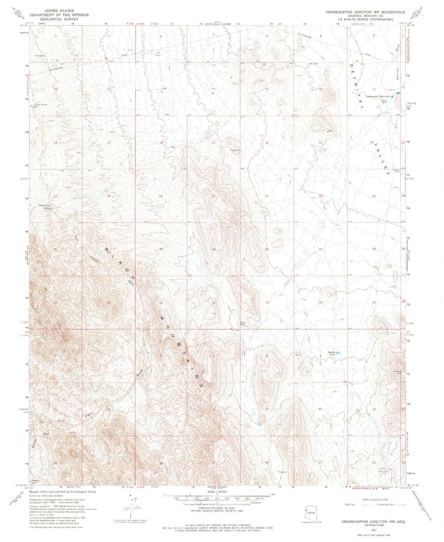 Classic USGS Grasshopper Junction NW Arizona 7.5'x7.5' Topo Map Image