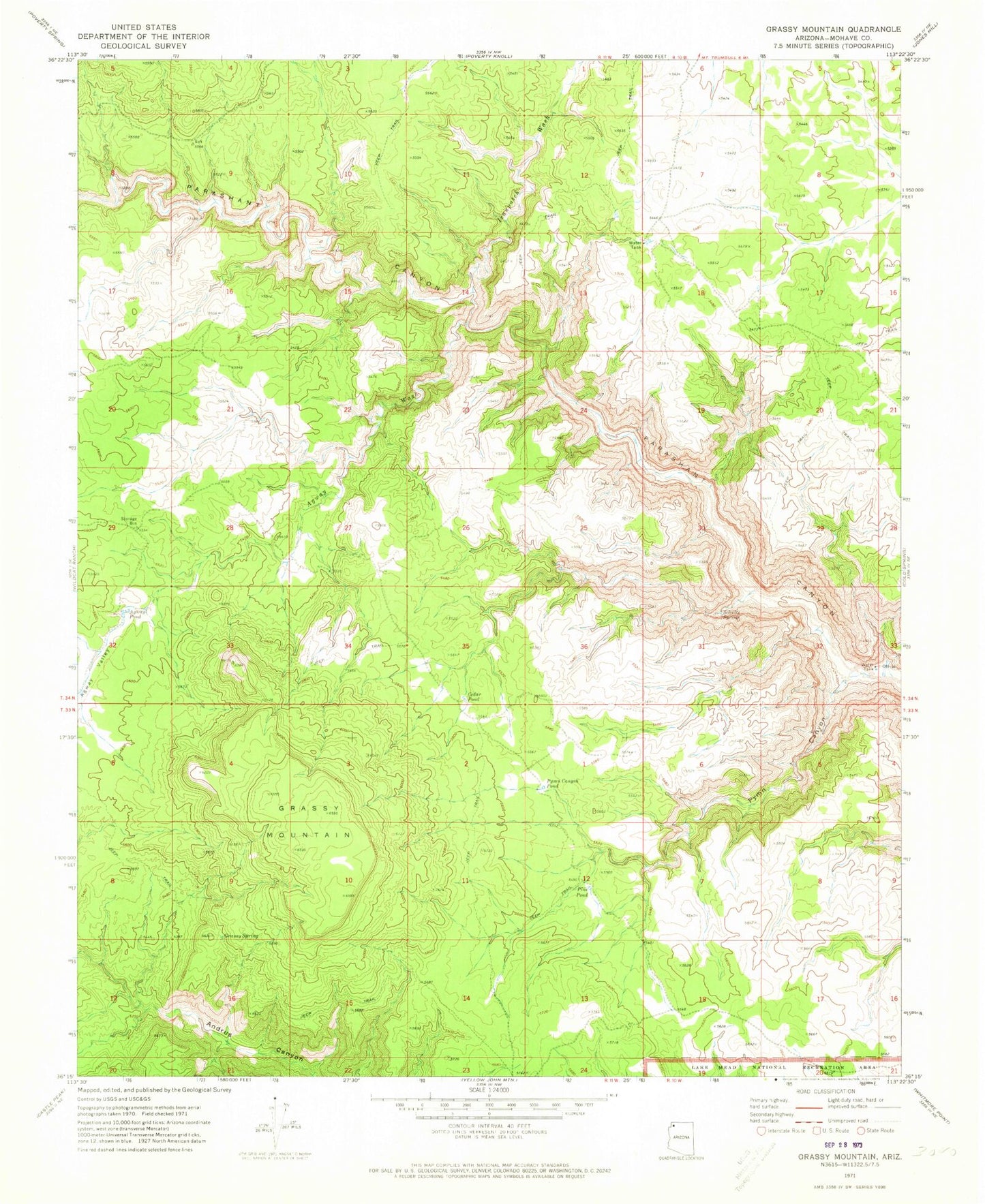 Classic USGS Grassy Mountain Arizona 7.5'x7.5' Topo Map Image