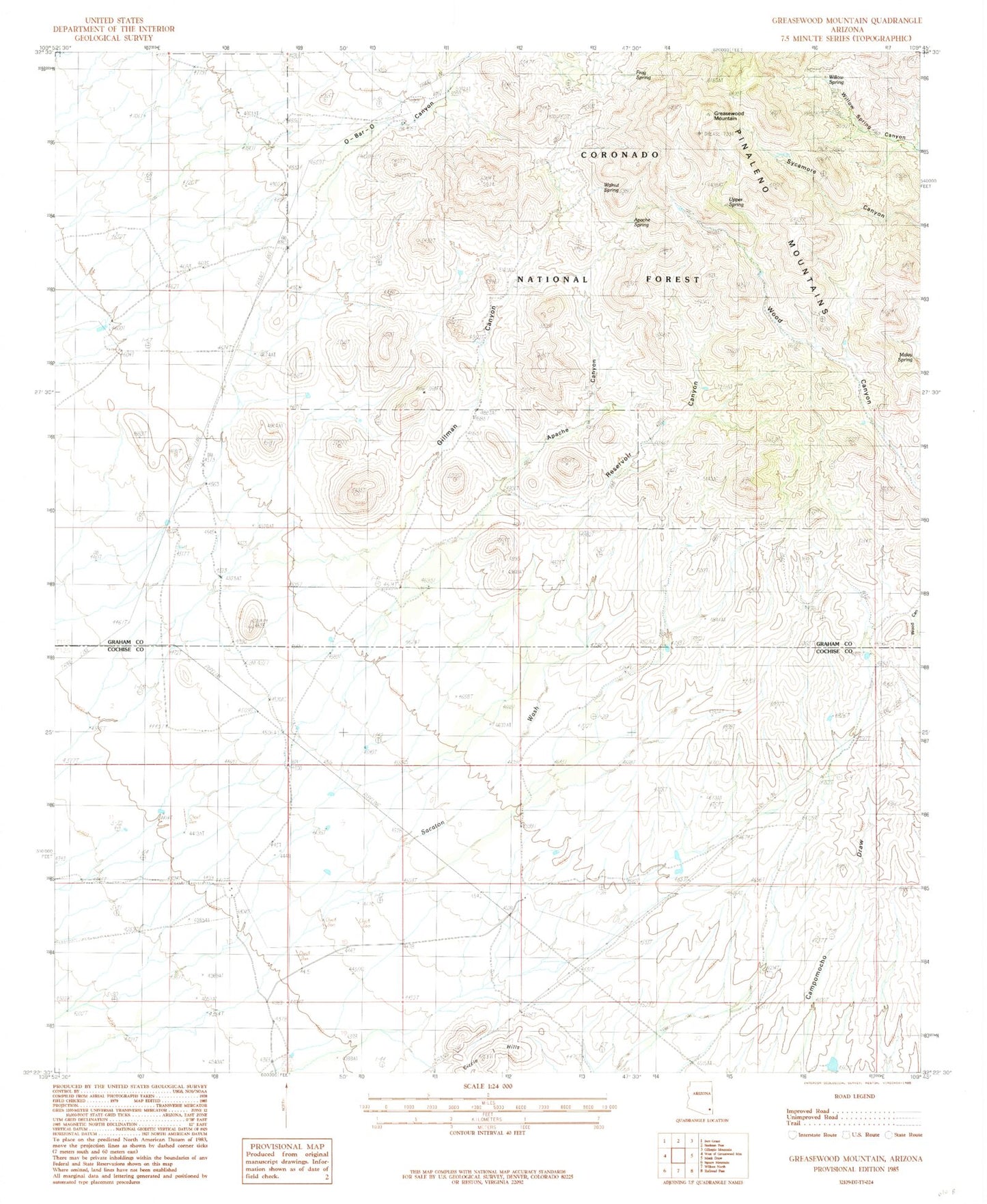 Classic USGS Greasewood Mountain Arizona 7.5'x7.5' Topo Map Image
