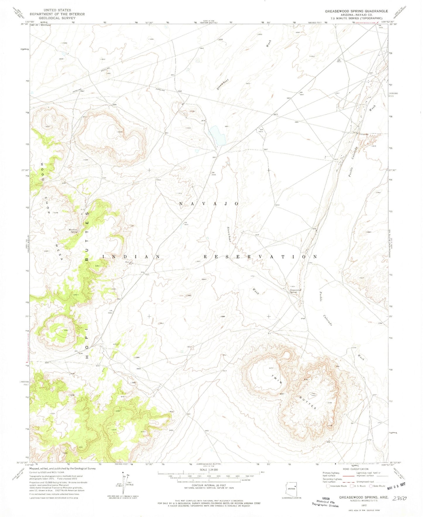 Classic USGS Greasewood Spring Arizona 7.5'x7.5' Topo Map Image