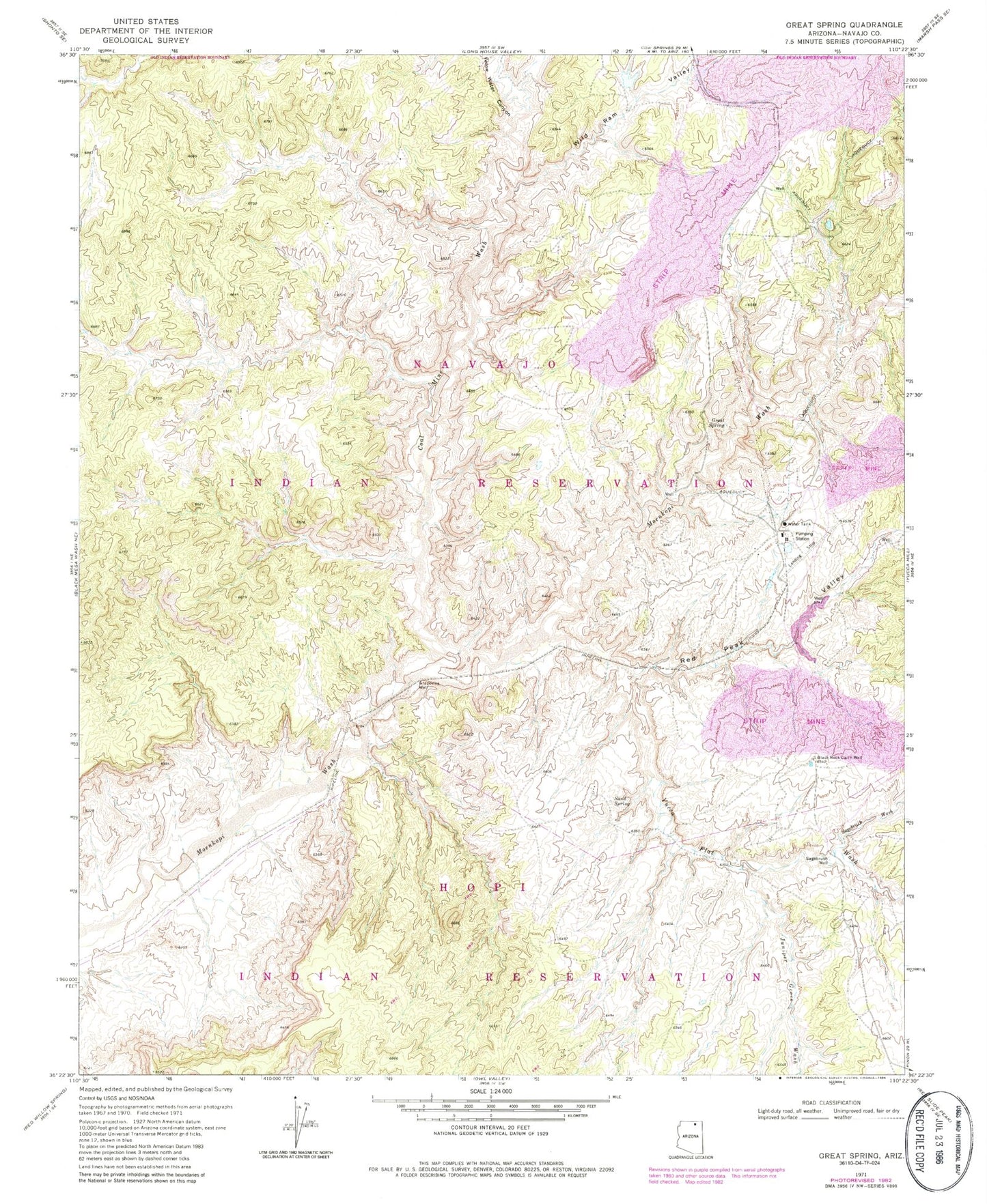 Classic USGS Great Spring Arizona 7.5'x7.5' Topo Map Image