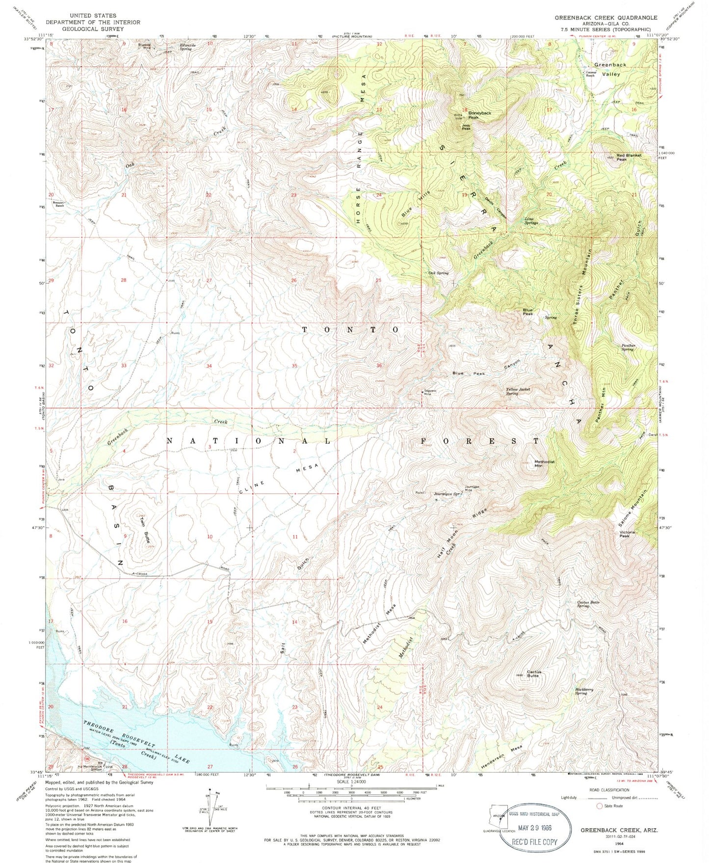 Classic USGS Greenback Creek Arizona 7.5'x7.5' Topo Map Image