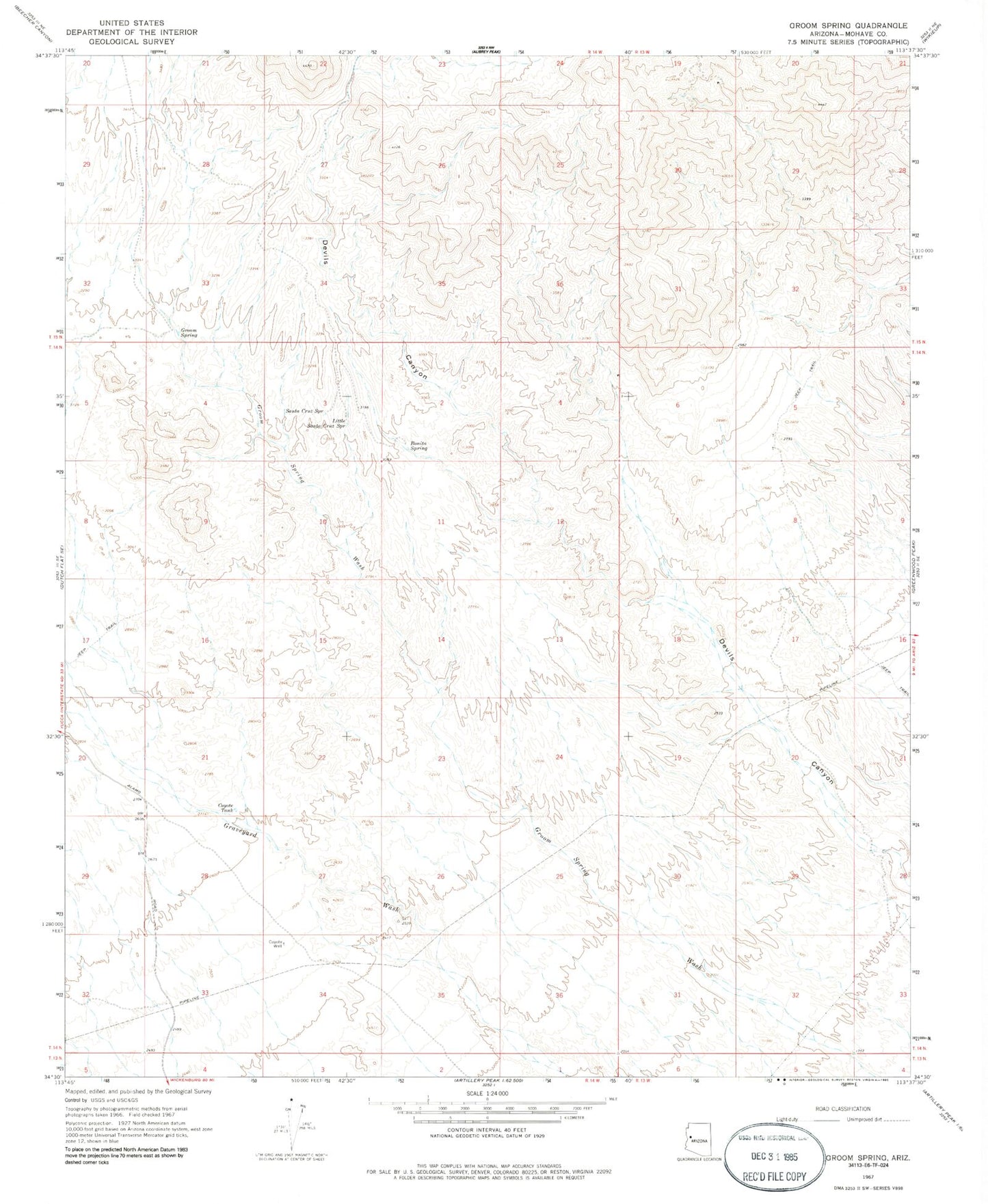 Classic USGS Groom Spring Arizona 7.5'x7.5' Topo Map Image