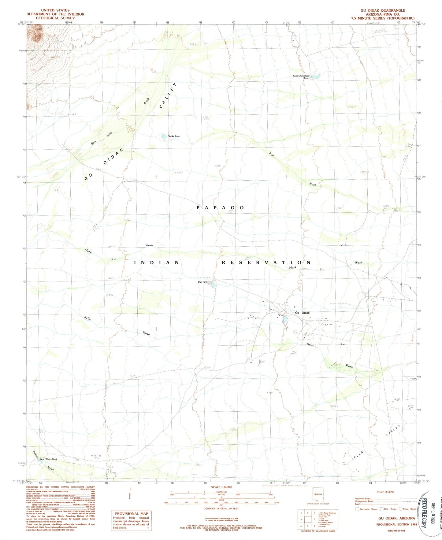Classic USGS Gu Oidak Arizona 7.5'x7.5' Topo Map Image