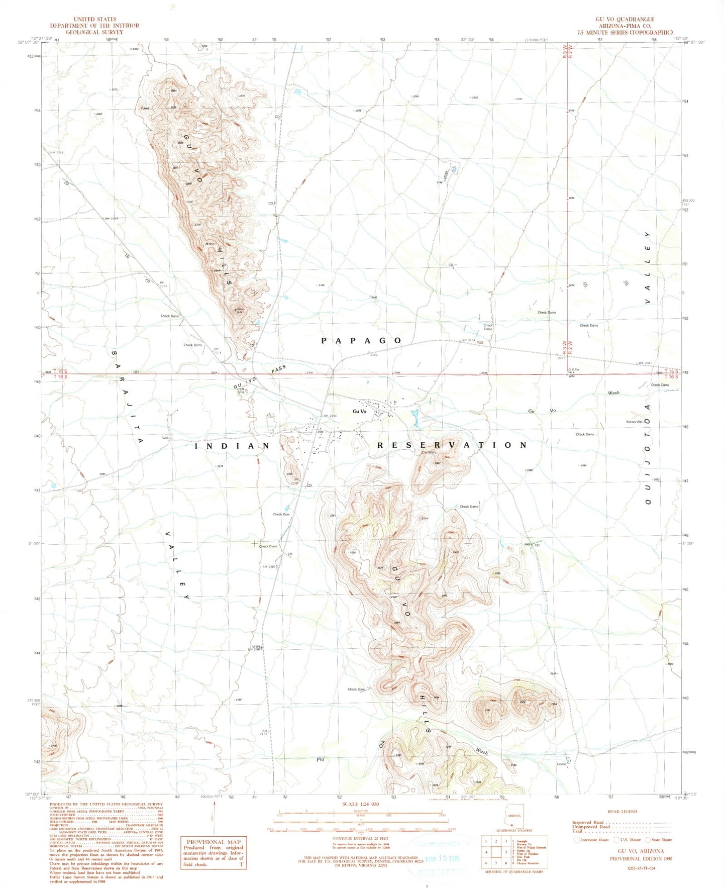 Classic USGS Gu Vo Arizona 7.5'x7.5' Topo Map Image