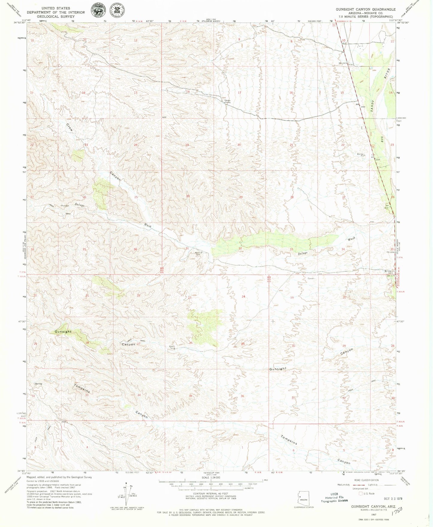 Classic USGS Gunsight Canyon Arizona 7.5'x7.5' Topo Map Image