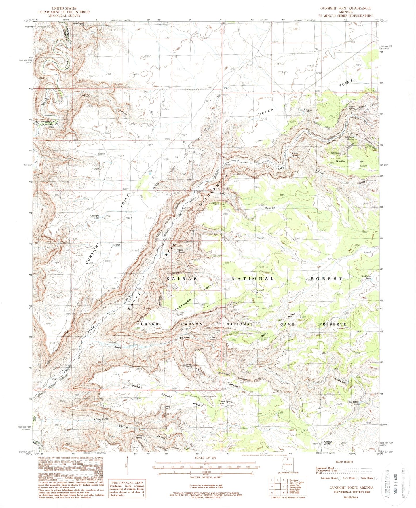 Classic USGS Gunsight Point Arizona 7.5'x7.5' Topo Map Image