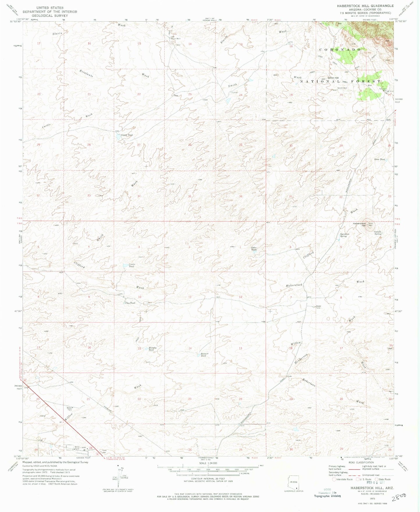Classic USGS Haberstock Hill Arizona 7.5'x7.5' Topo Map Image