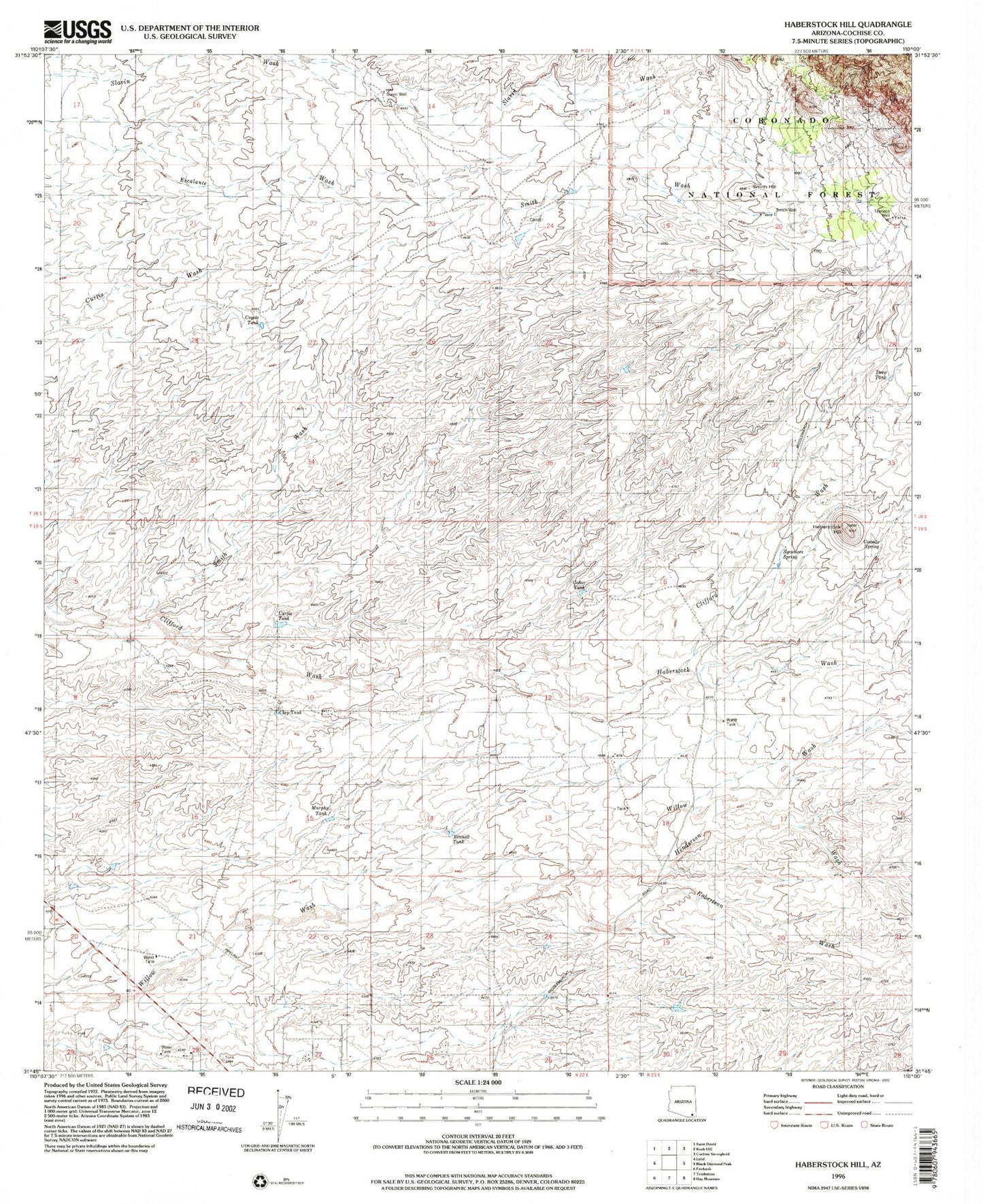 Classic USGS Haberstock Hill Arizona 7.5'x7.5' Topo Map Image