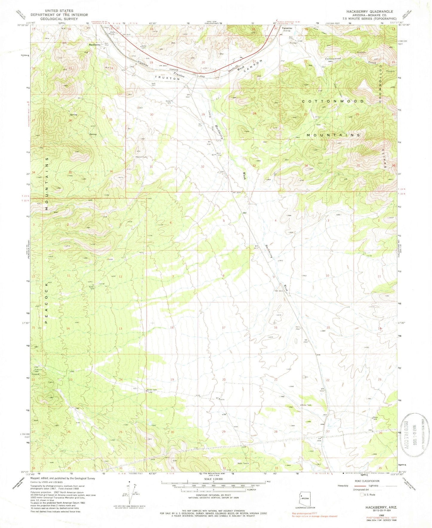 Classic USGS Hackberry Arizona 7.5'x7.5' Topo Map Image
