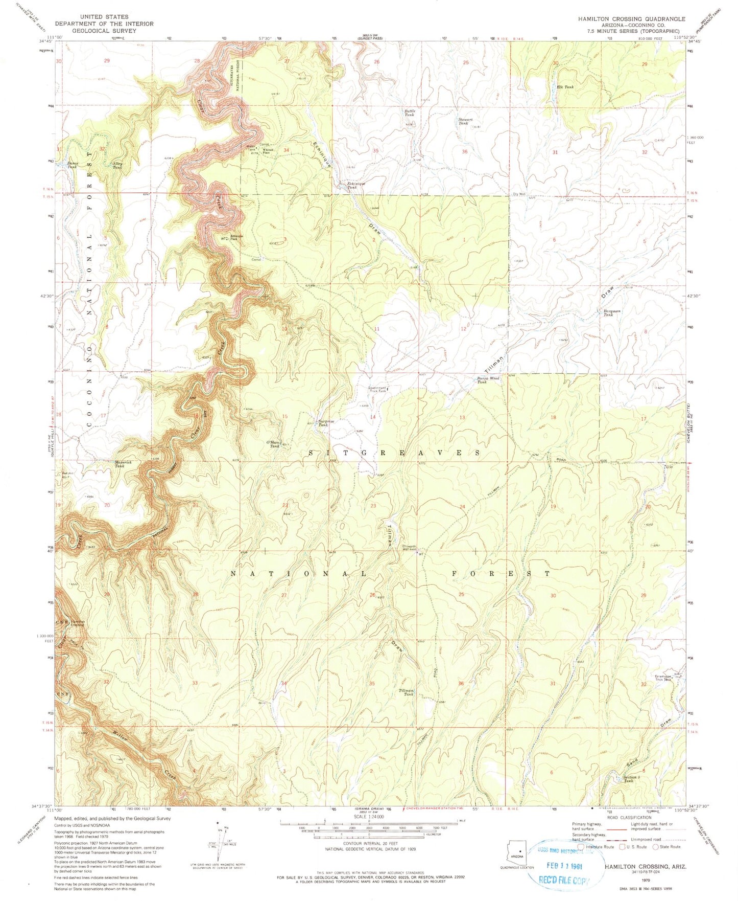 Classic USGS Hamilton Crossing Arizona 7.5'x7.5' Topo Map Image