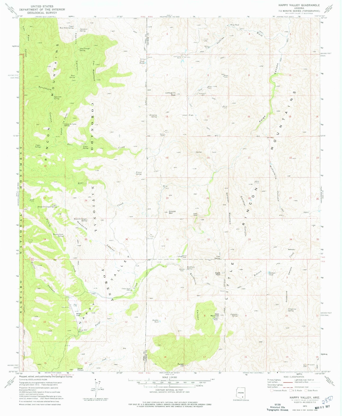 Classic USGS Happy Valley Arizona 7.5'x7.5' Topo Map Image