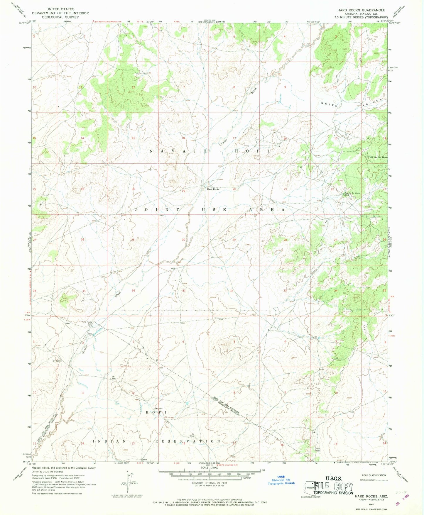 Classic USGS Hard Rocks Arizona 7.5'x7.5' Topo Map Image