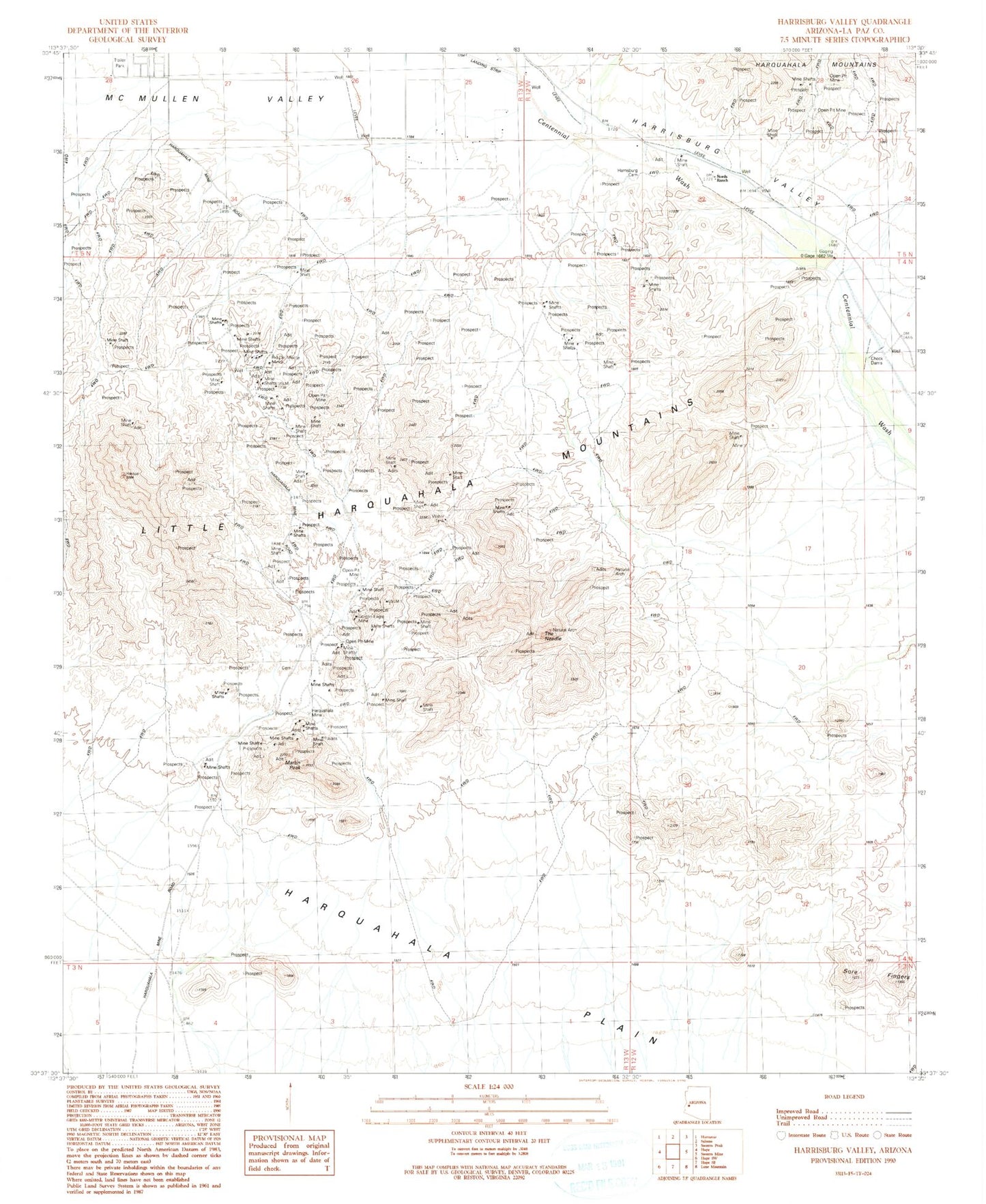 Classic USGS Harrisburg Valley Arizona 7.5'x7.5' Topo Map Image