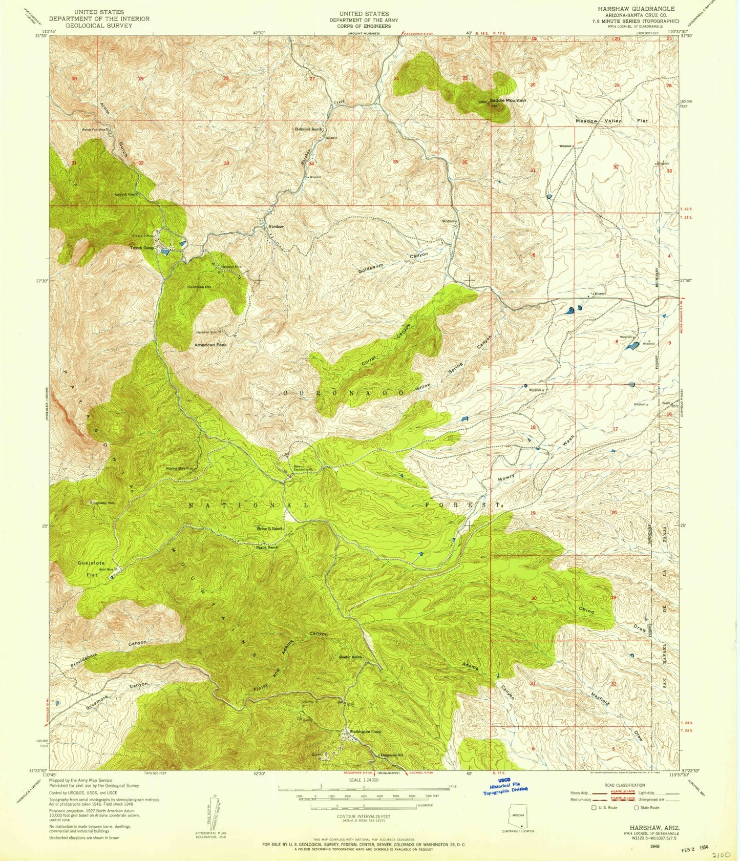 Classic USGS Harshaw Arizona 7.5'x7.5' Topo Map Image