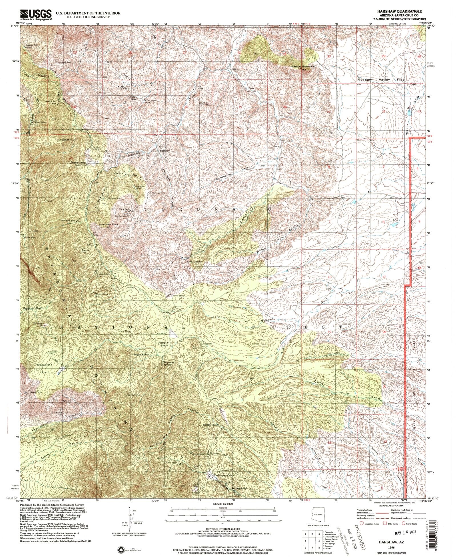 Classic USGS Harshaw Arizona 7.5'x7.5' Topo Map – MyTopo Map Store