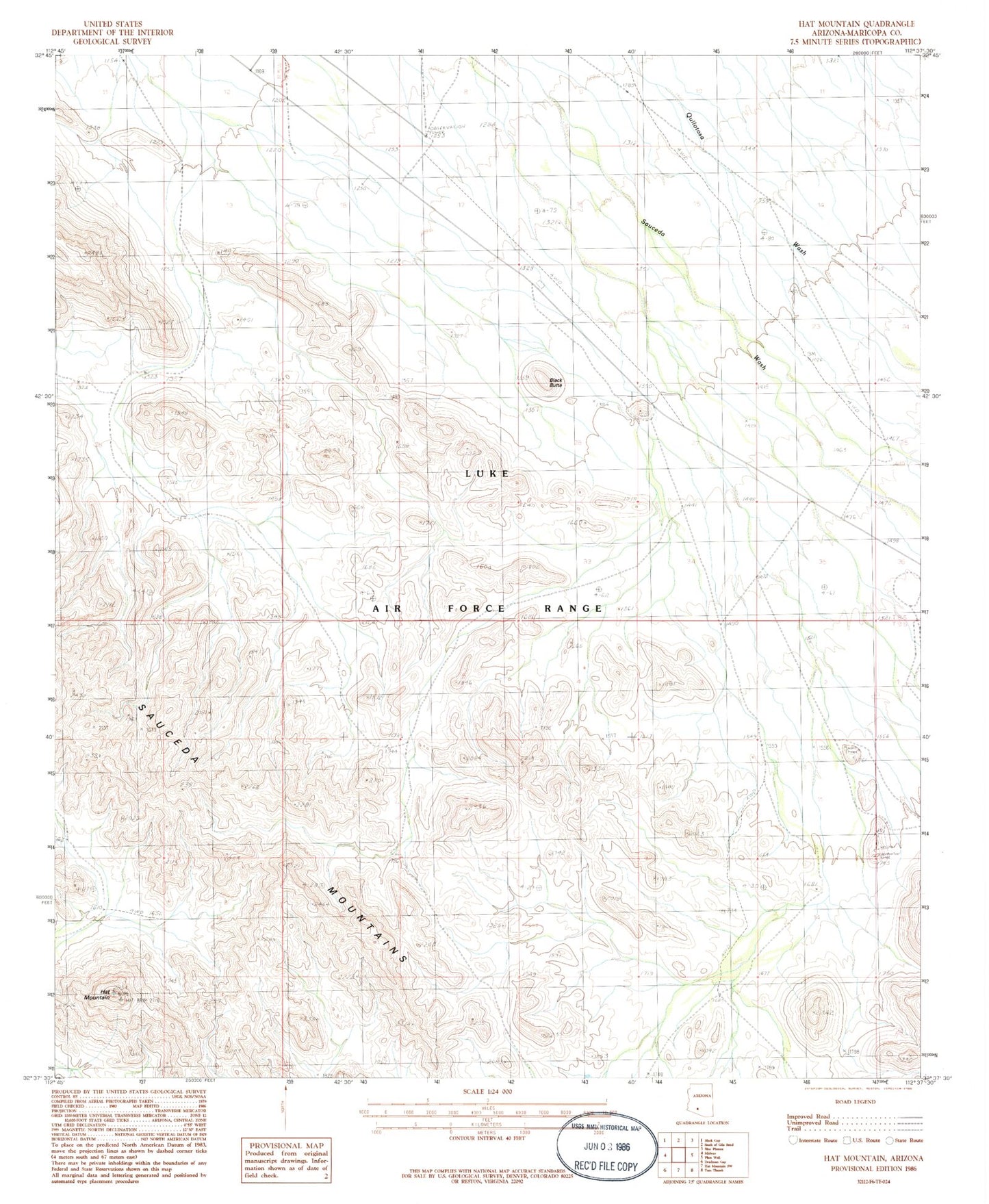 Classic USGS Hat Mountain Arizona 7.5'x7.5' Topo Map Image