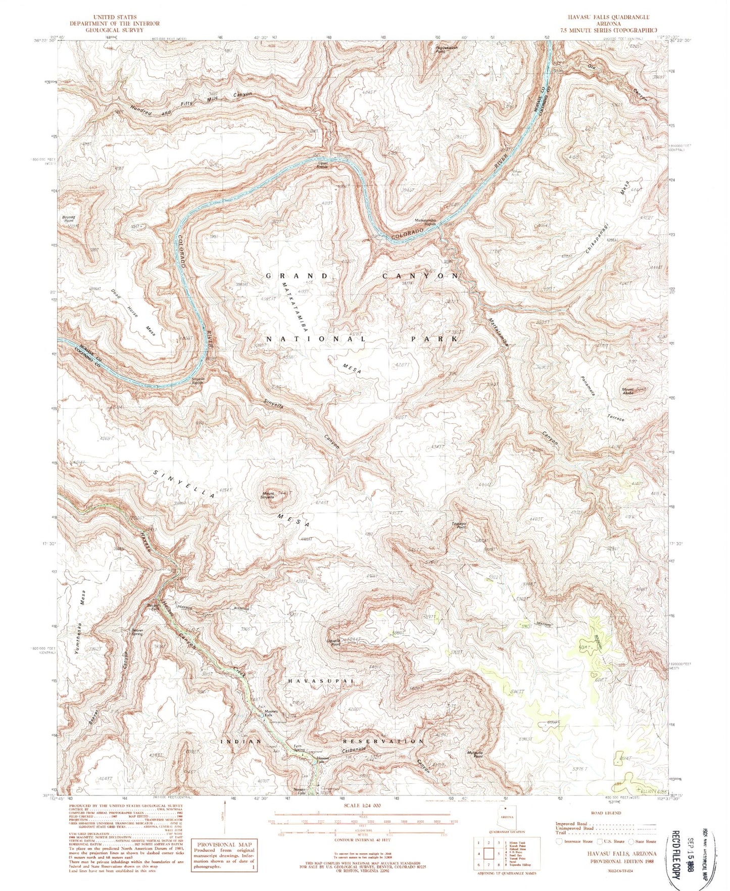 Classic USGS Havasu Falls Arizona 7.5'x7.5' Topo Map Image