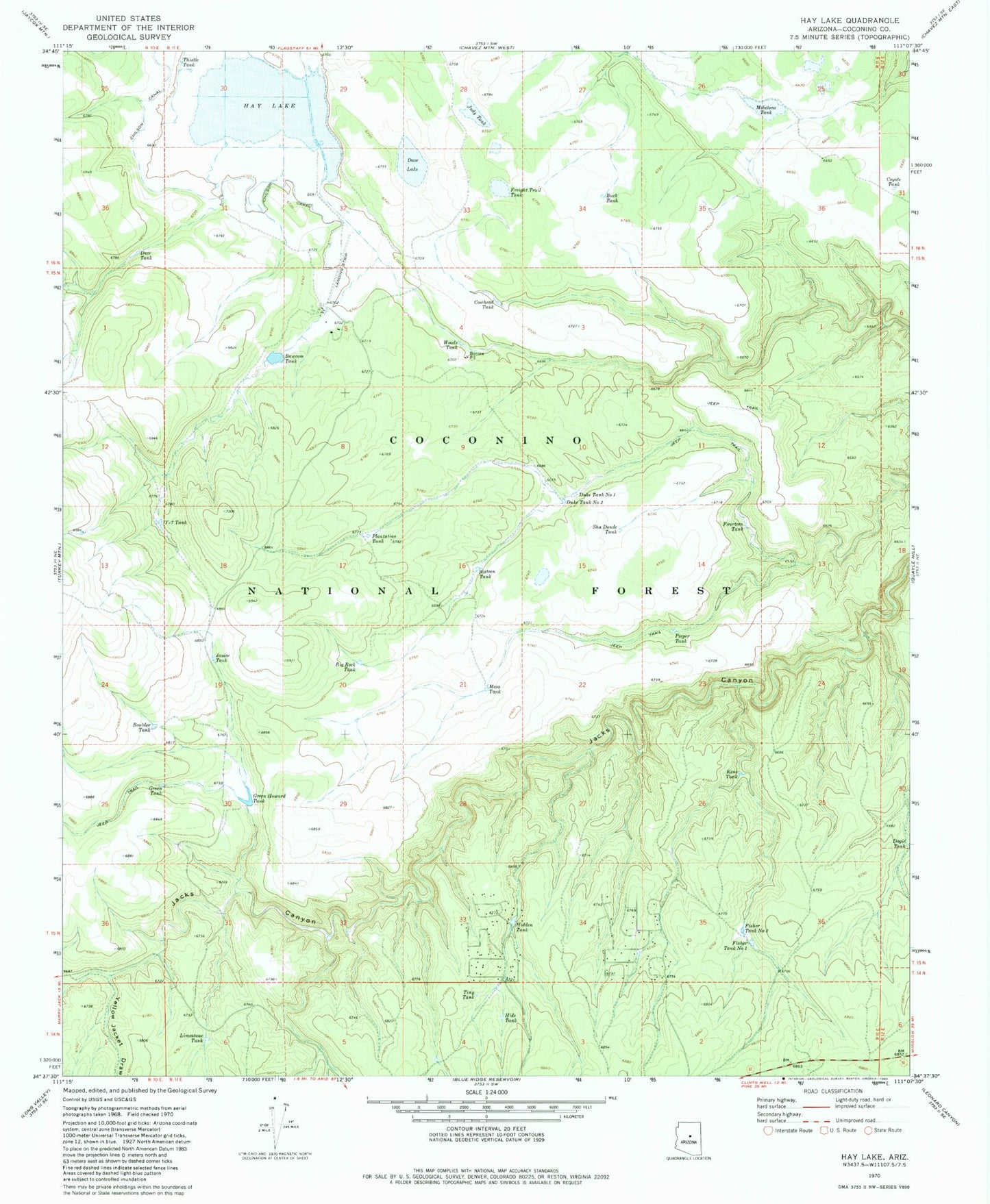Classic USGS Hay Lake Arizona 7.5'x7.5' Topo Map Image