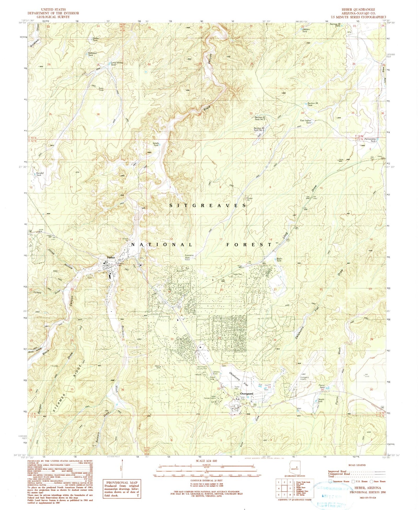 Classic USGS Heber Arizona 7.5'x7.5' Topo Map Image