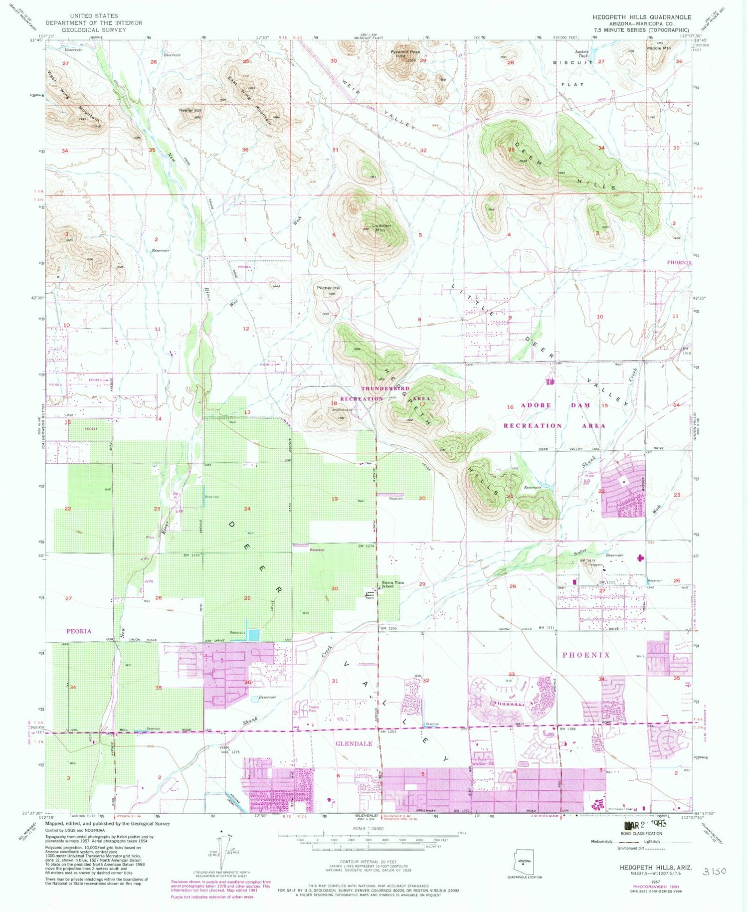 Classic USGS Hedgpeth Hills Arizona 7.5'x7.5' Topo Map Image