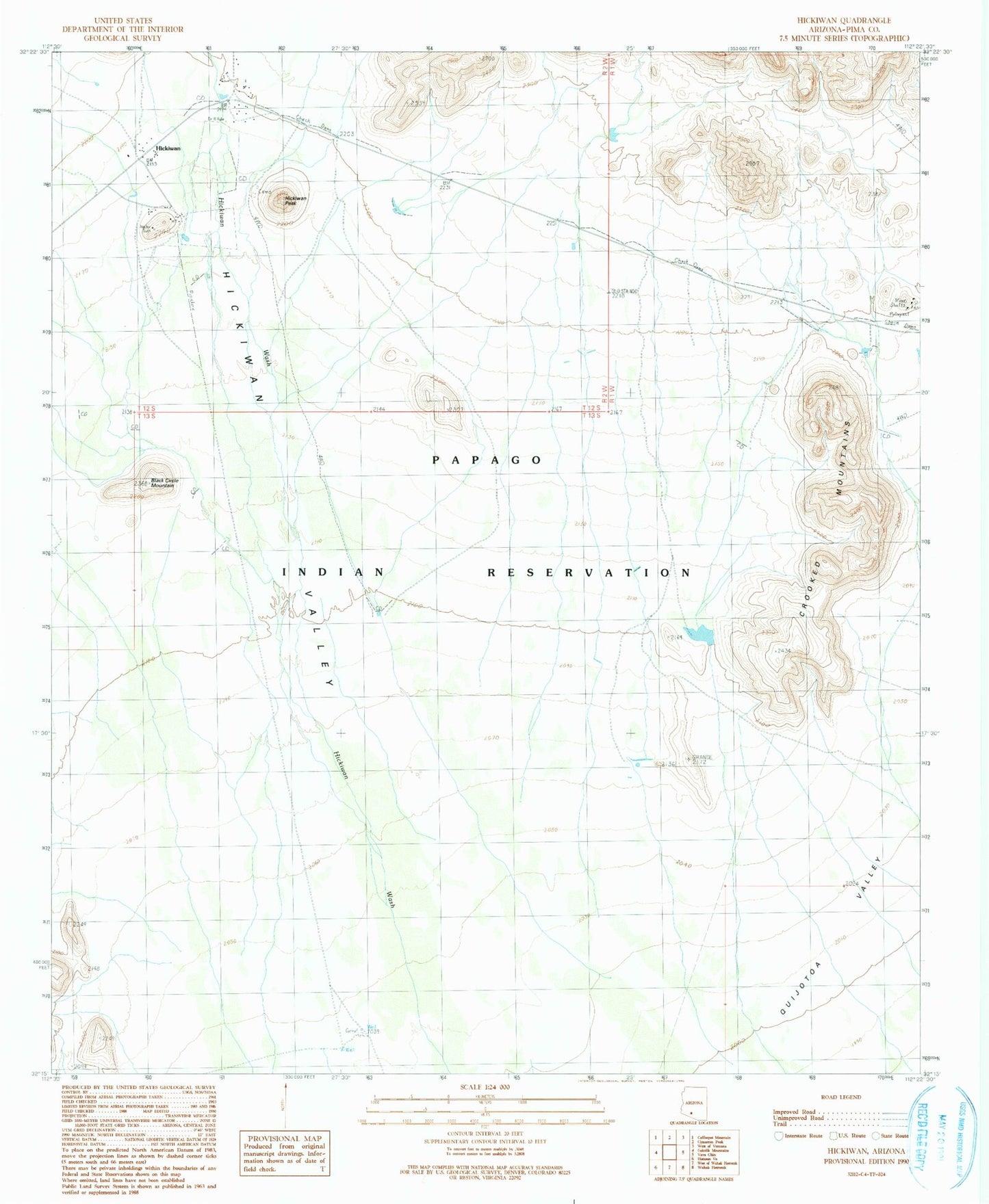 Classic USGS Hickiwan Arizona 7.5'x7.5' Topo Map Image