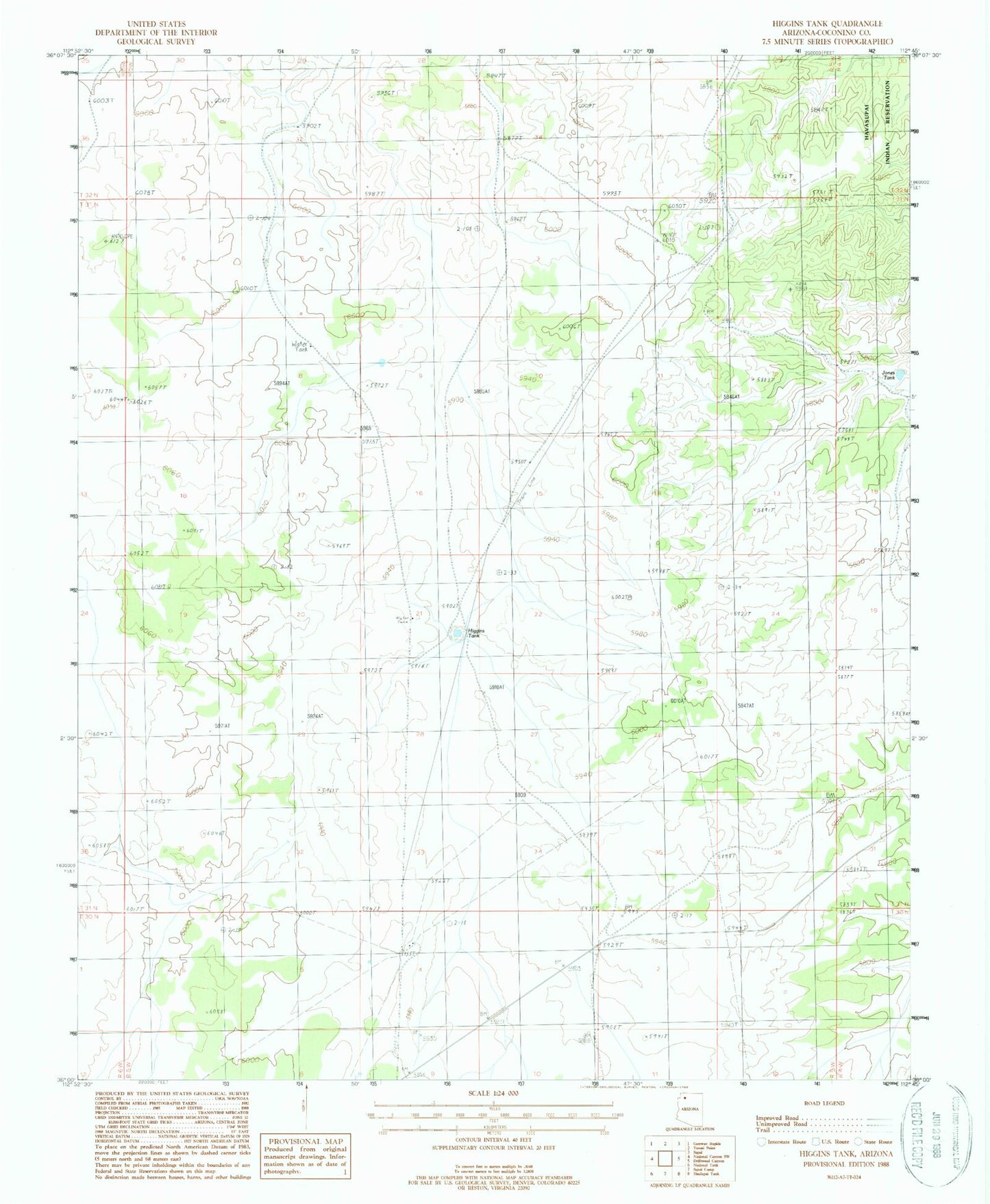 Classic USGS Higgins Tank Arizona 7.5'x7.5' Topo Map Image