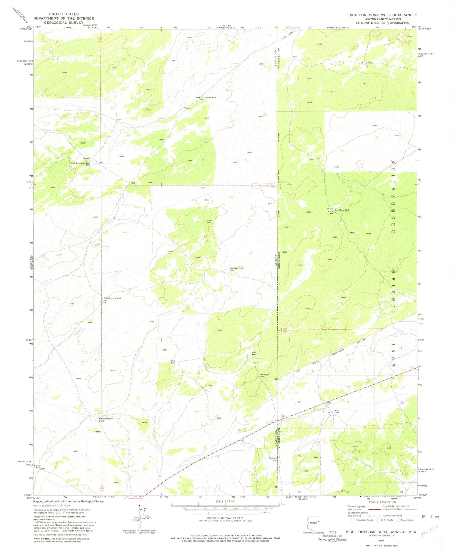 Classic USGS High Lonesome Well Arizona 7.5'x7.5' Topo Map Image