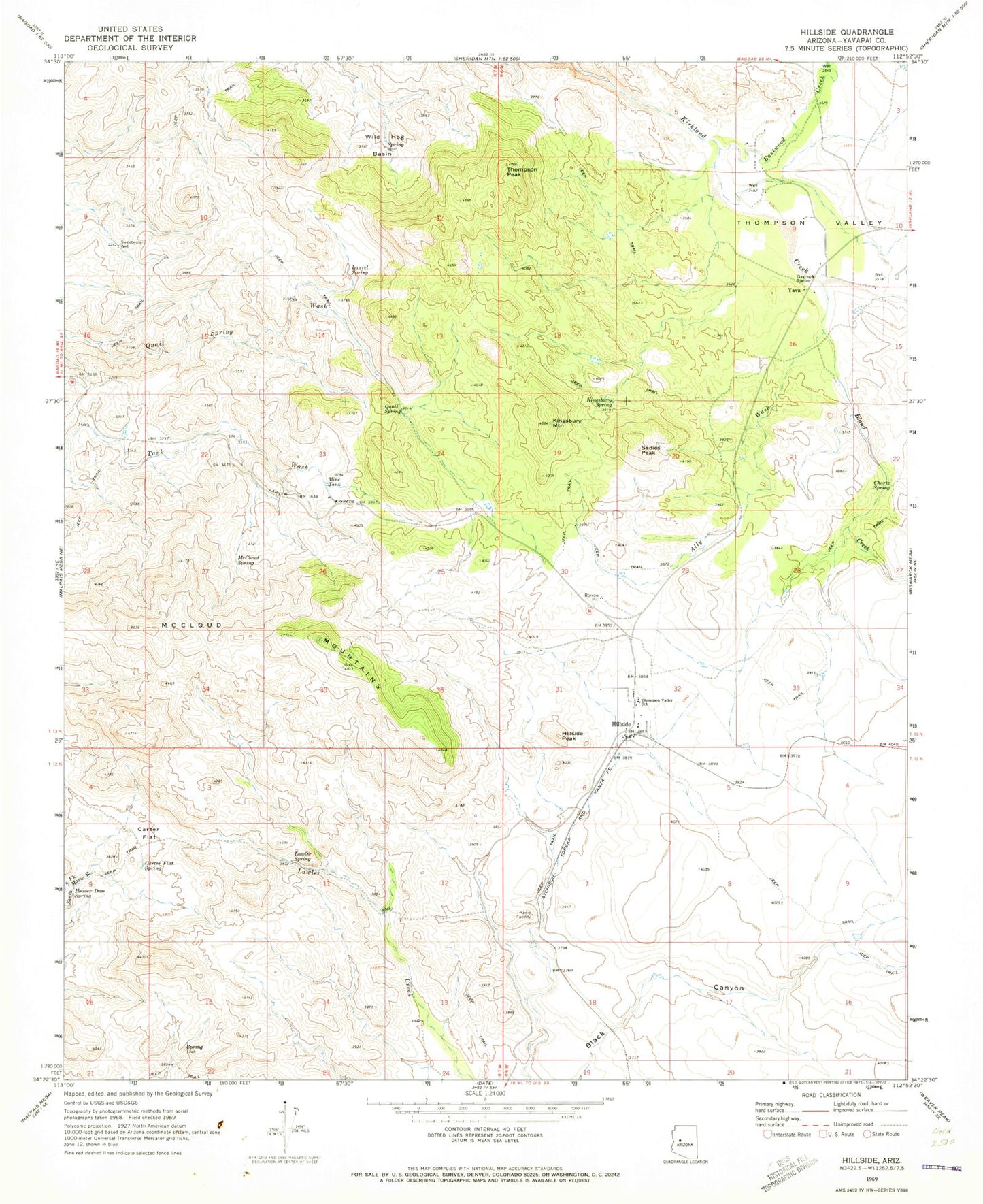 Classic USGS Hillside Arizona 7.5'x7.5' Topo Map Image
