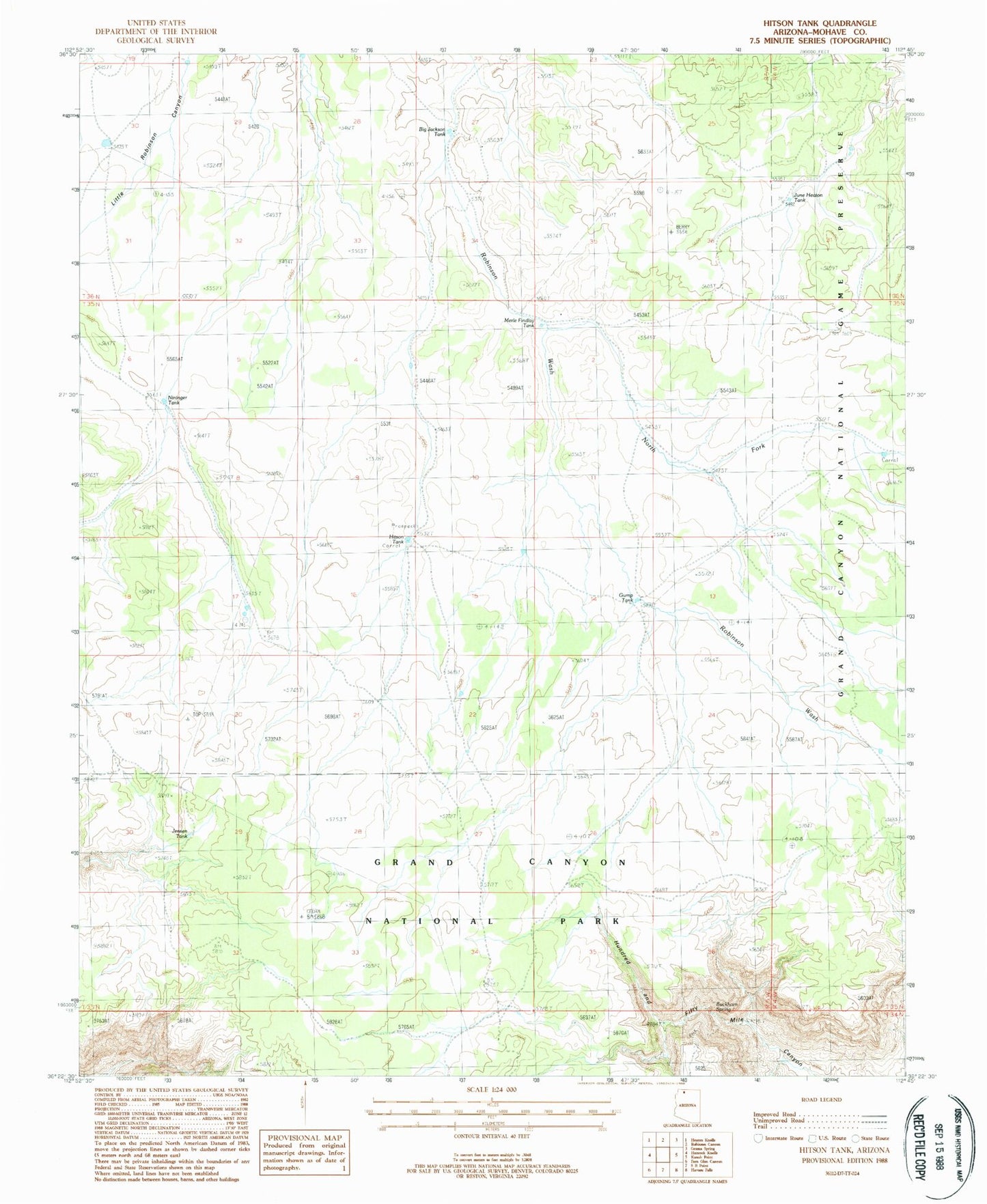 Classic USGS Hitson Tank Arizona 7.5'x7.5' Topo Map Image