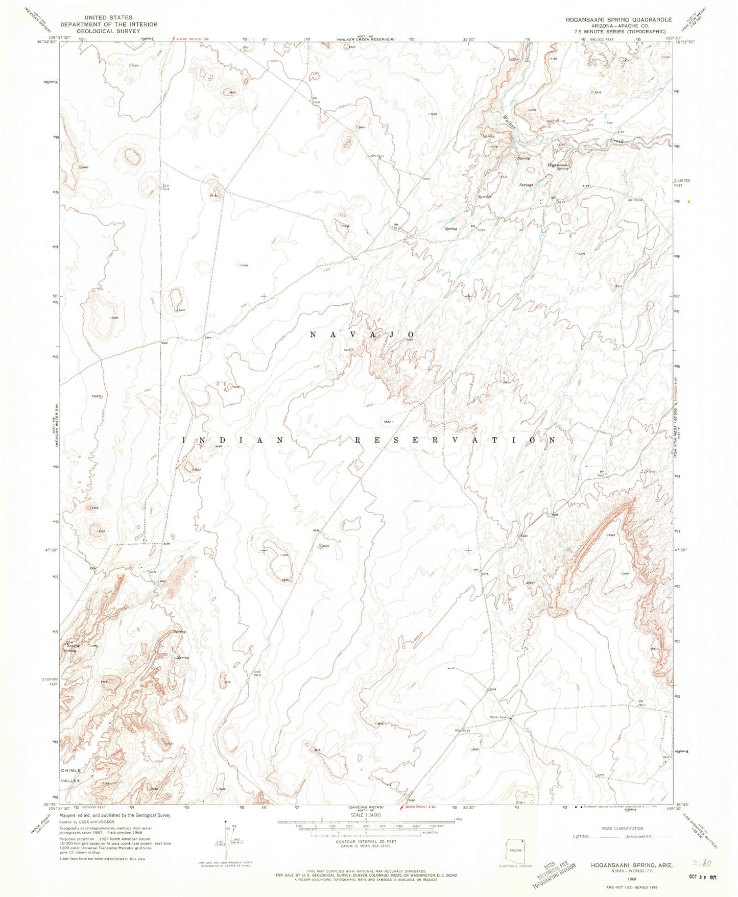 Classic USGS Hogansaani Spring Arizona 7.5'x7.5' Topo Map Image