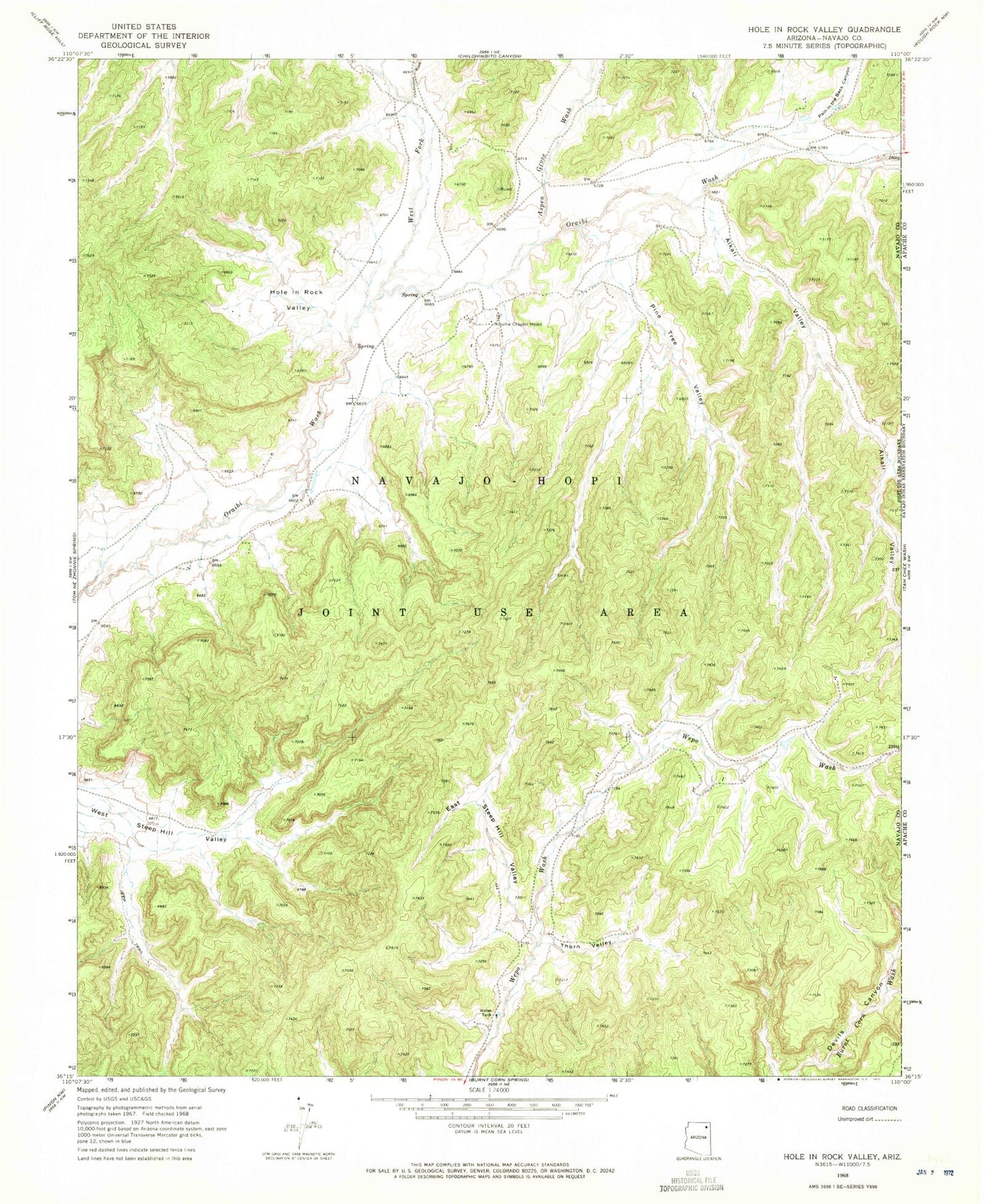Classic USGS Hole In Rock Valley Arizona 7.5'x7.5' Topo Map Image