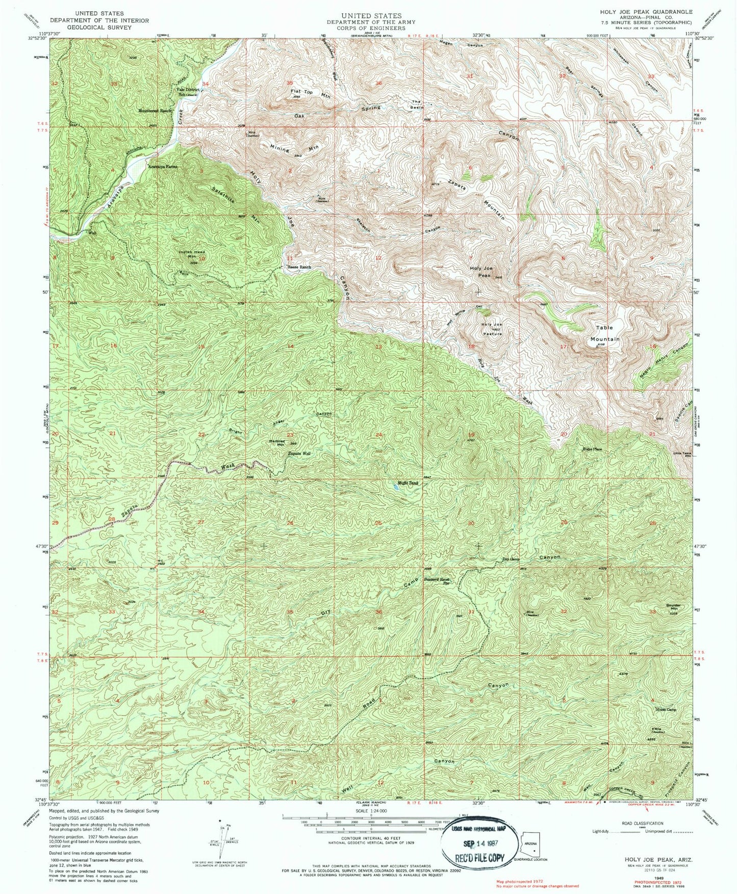 Classic USGS Holy Joe Peak Arizona 7.5'x7.5' Topo Map Image