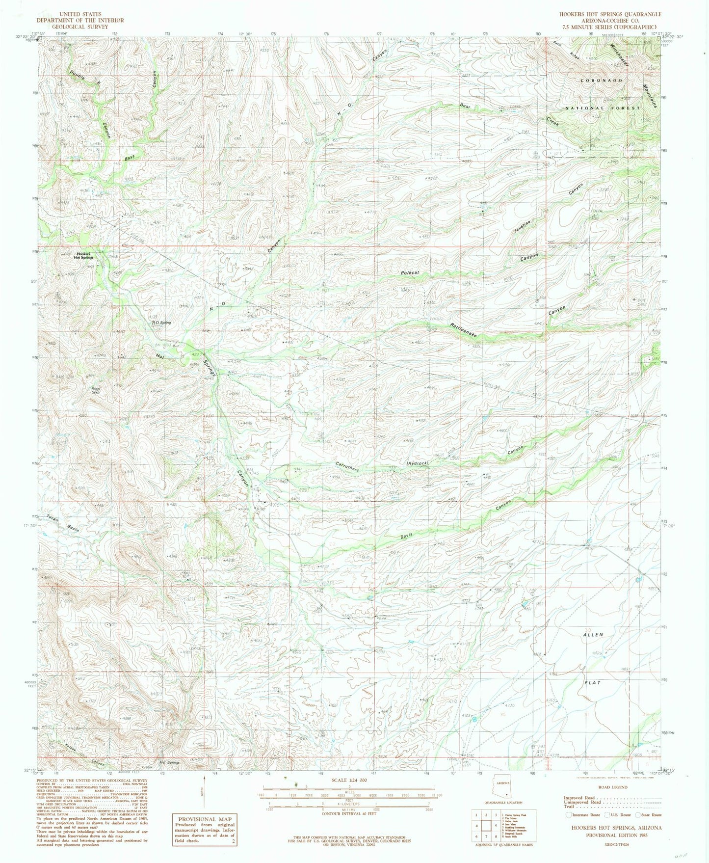 Classic USGS Hookers Hot Springs Arizona 7.5'x7.5' Topo Map Image