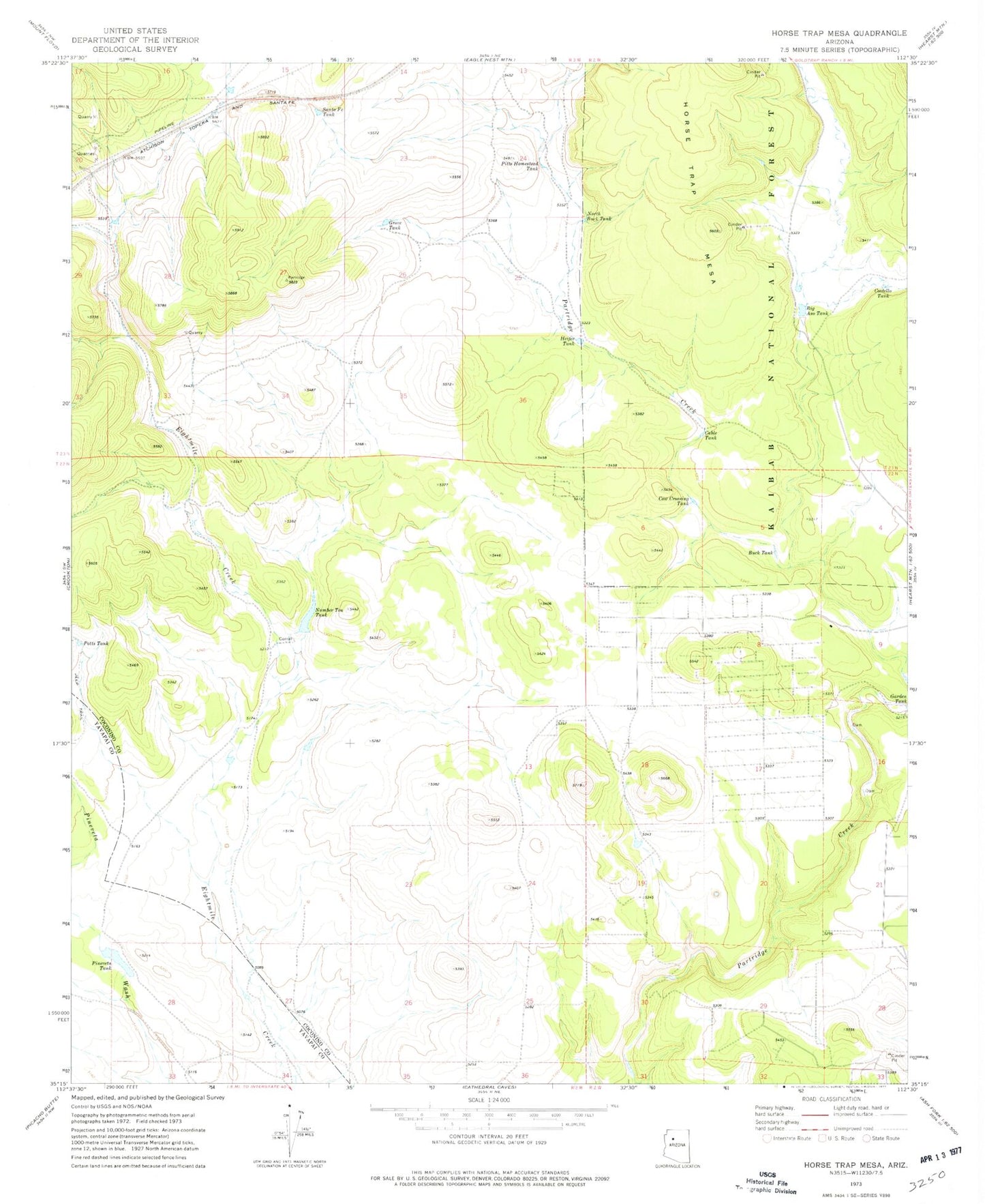 Classic USGS Horse Trap Mesa Arizona 7.5'x7.5' Topo Map Image