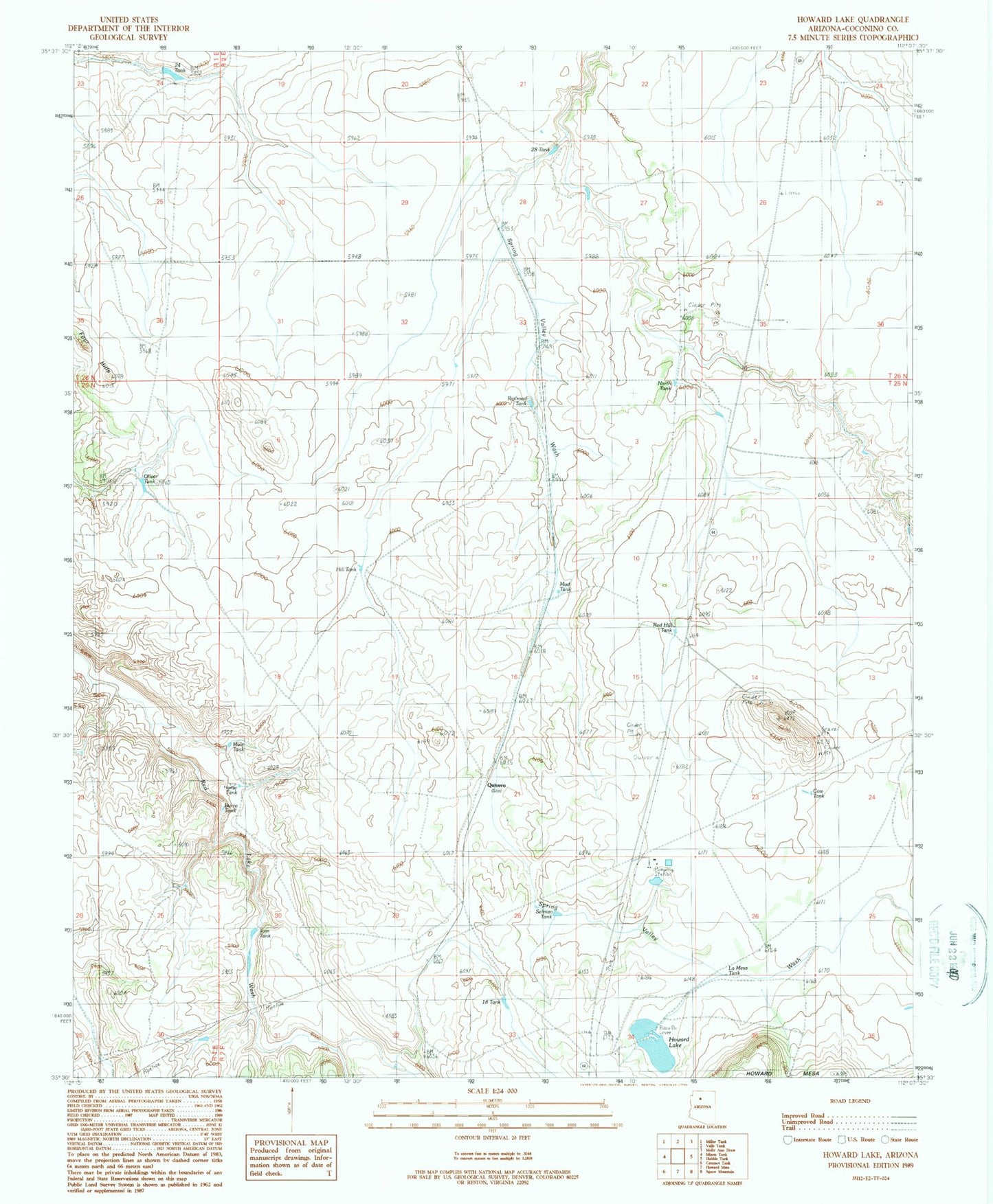 Classic USGS Howard Lake Arizona 7.5'x7.5' Topo Map Image
