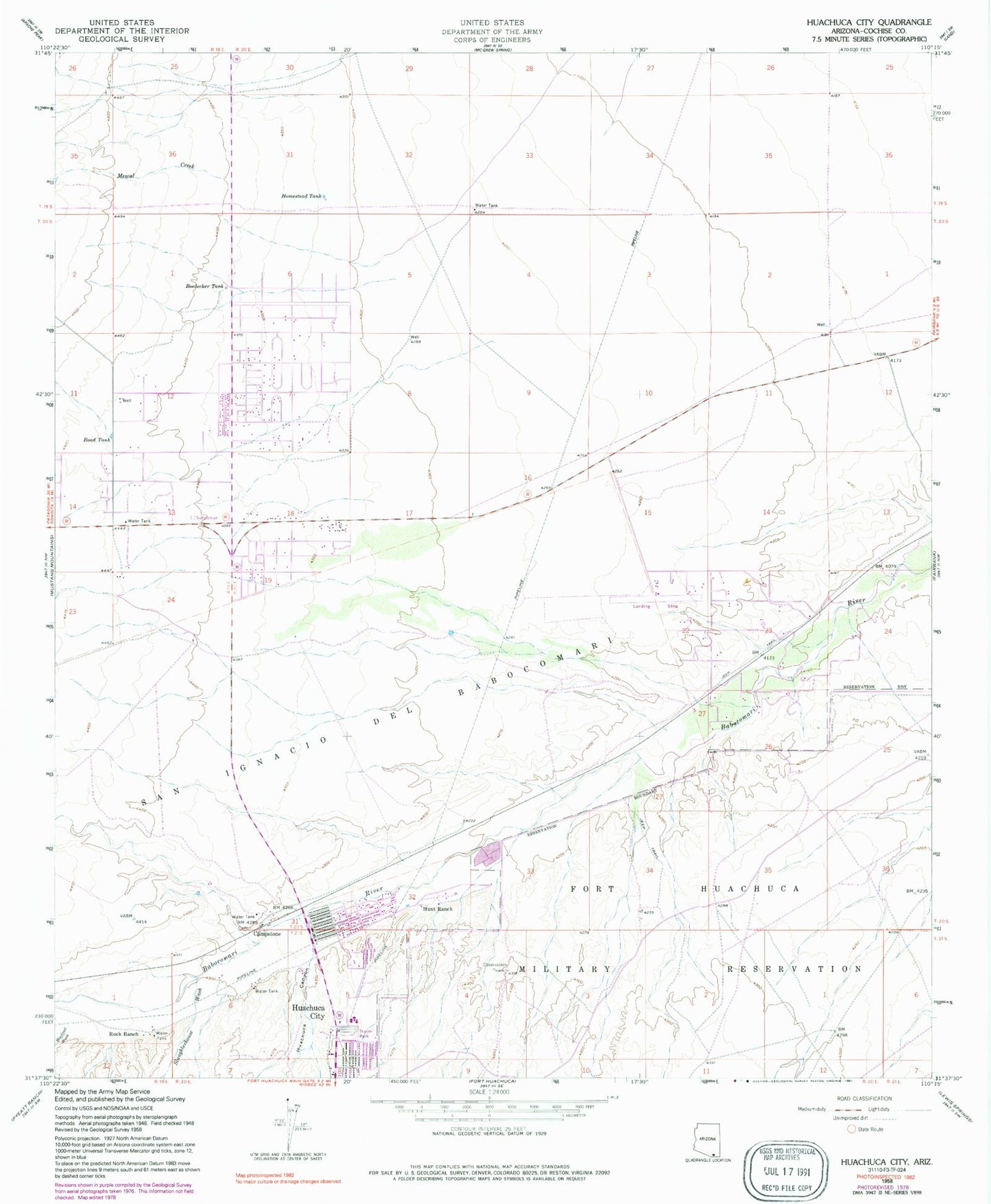 Classic USGS Huachuca City Arizona 7.5'x7.5' Topo Map Image